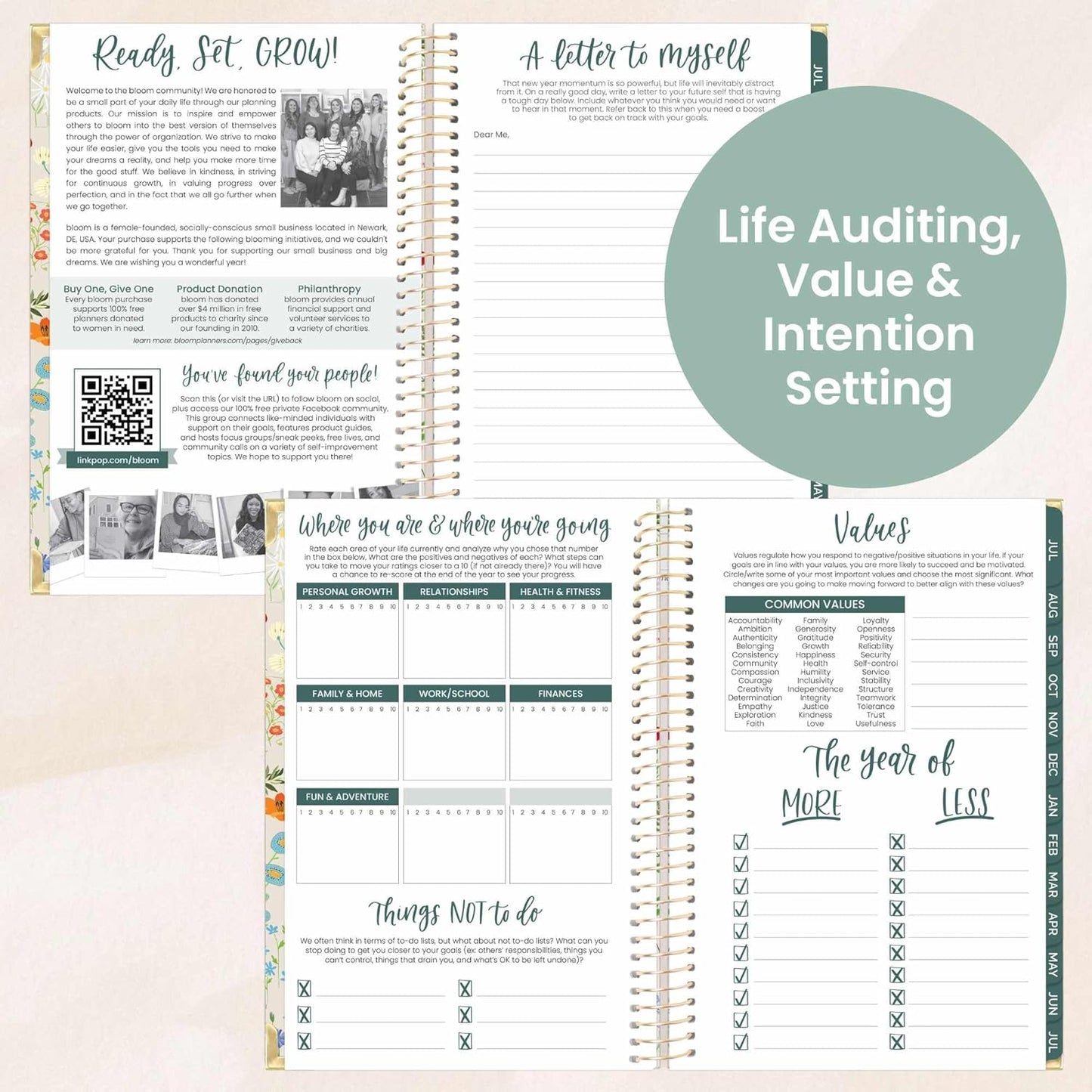 bloom daily planners HARDCOVER 2025-2026 Academic Year Day Planner (July 2025 - July 2026) - A5 Task Goal Organizer - Monthly & Weekly Inspirational Agenda Book - 5.5" x 8.25" - Garden Party, Beige