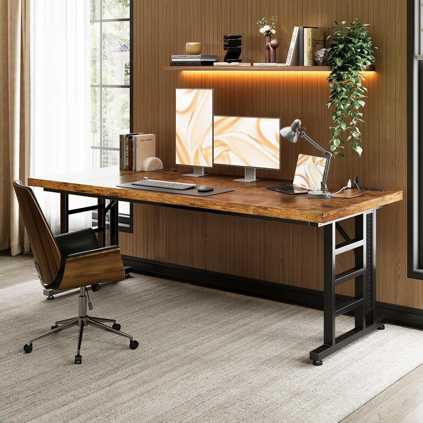 Coleshome 78 Inch Executive Desk with USB Ports, Large Computer Desk with Extra Thick, Long Mordern Office Desk, Workstation Business Furniture for Home Office, Vintage