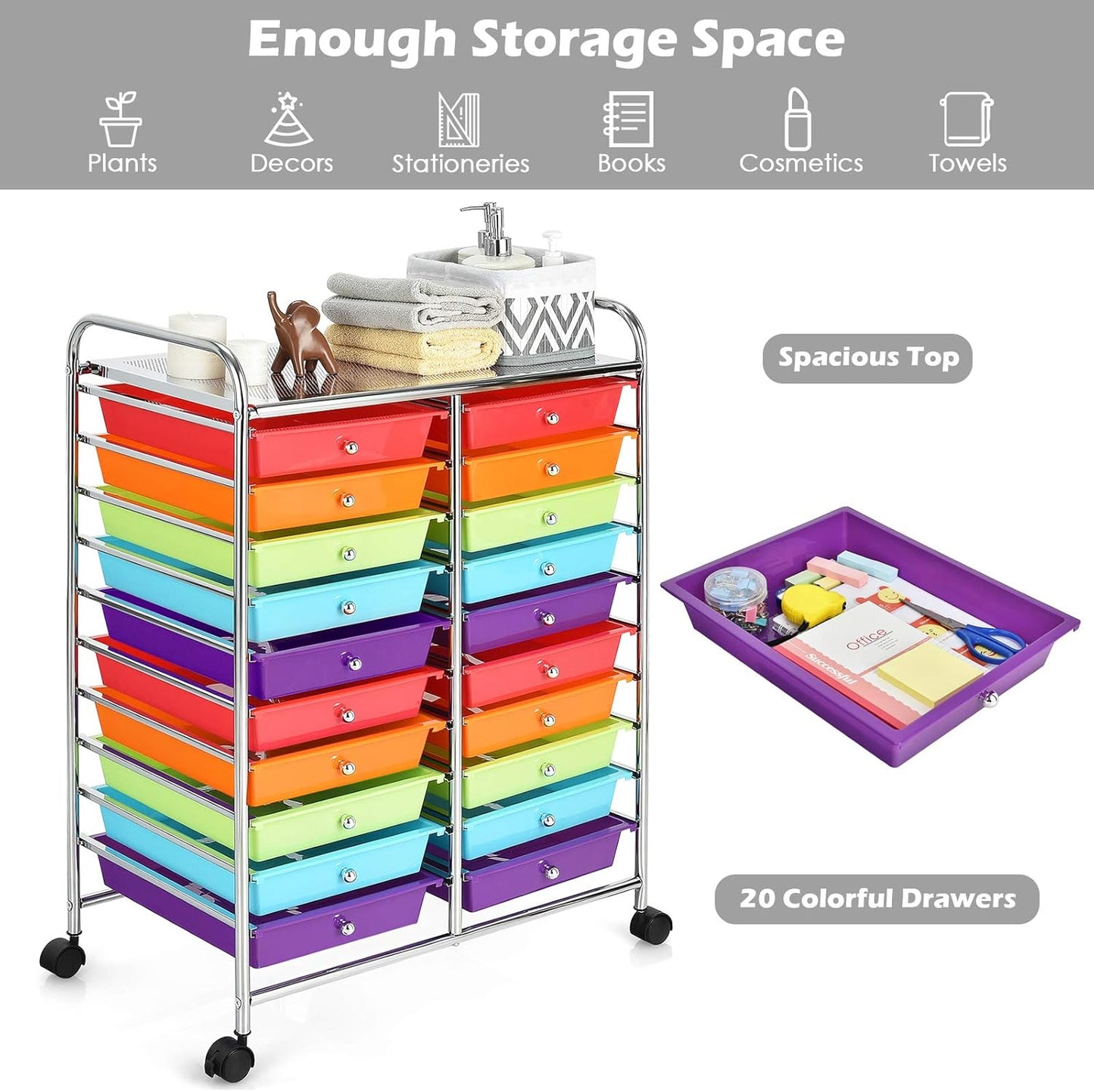 Giantex 20-Drawer Storage Drawer Cart, Rolling Organizer Cart for Office School Tools Scrapbook Paper, Utility Rack on Wheels (Multicolor)