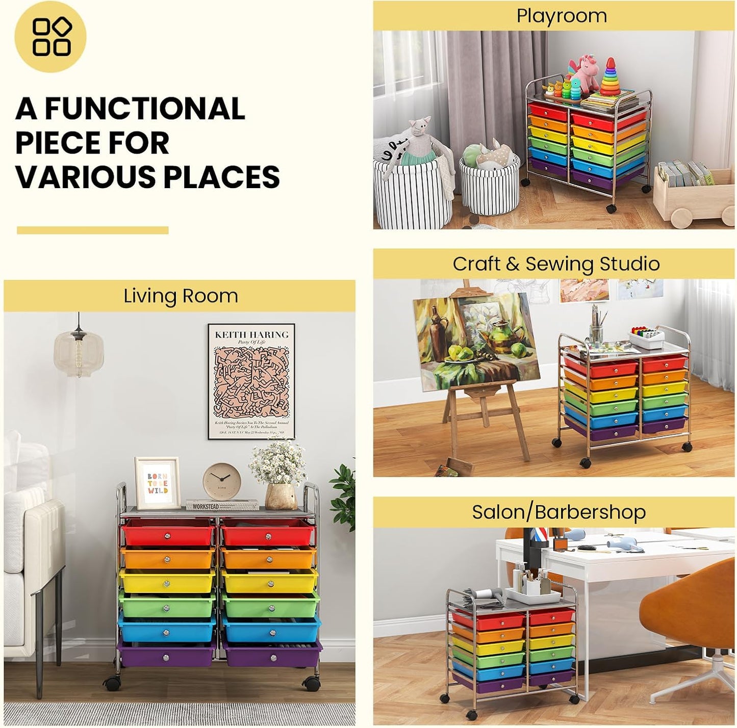 Giantex 12 Drawers Rolling Cart, Mobile Storage Drawer Cart, Classroom Organizer Cart for Office School Supplies Tools Scrapbook Paper Craft Small Printer, Utility Cart on Wheels, Multicolor