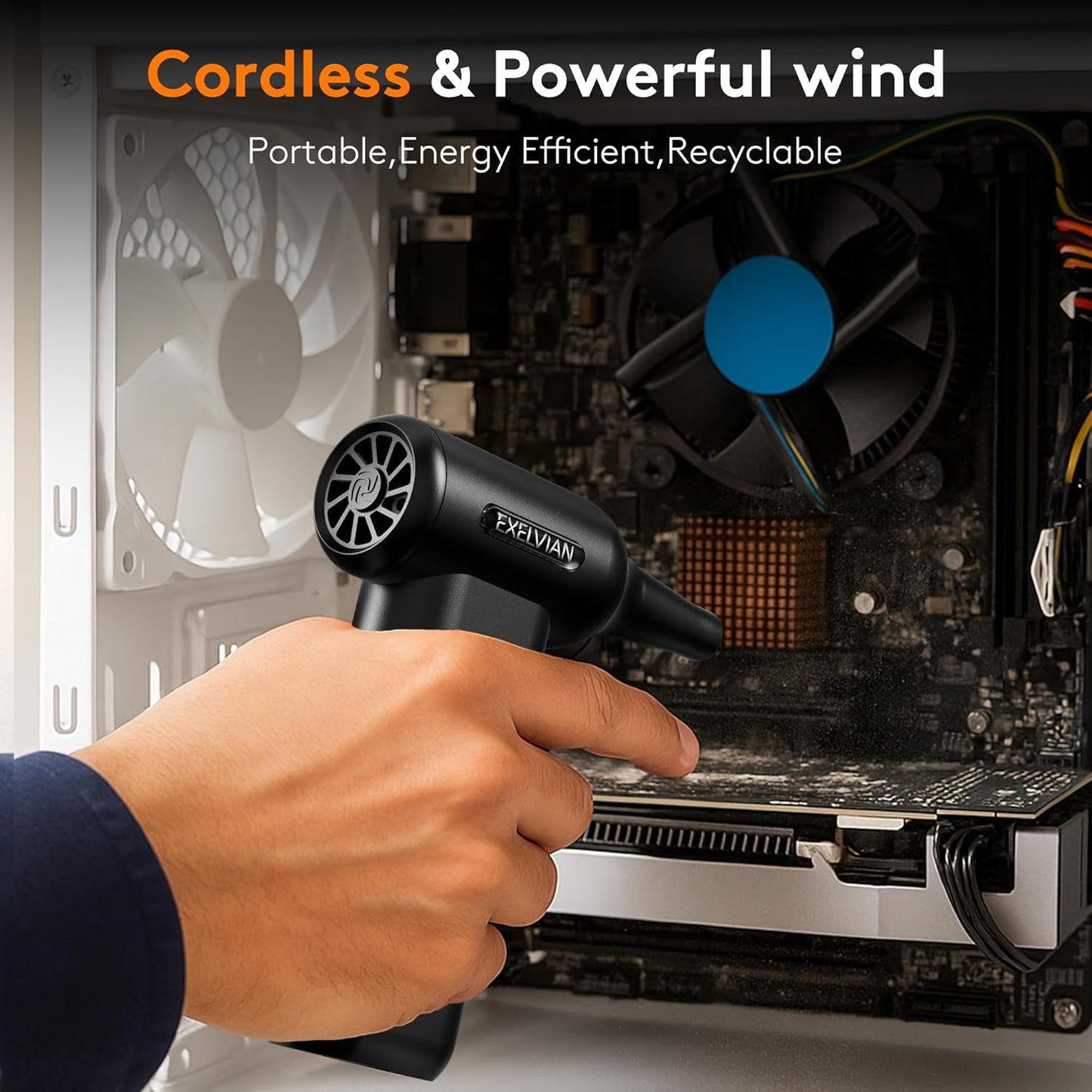 Compressed Air Duster Electric Air Blower: 150000RPM 10000mAh LED 6-Gear Adjustable Keyboard Cleaner, Wireless Rechargeable Duster for Computer Keyboard Cleaning