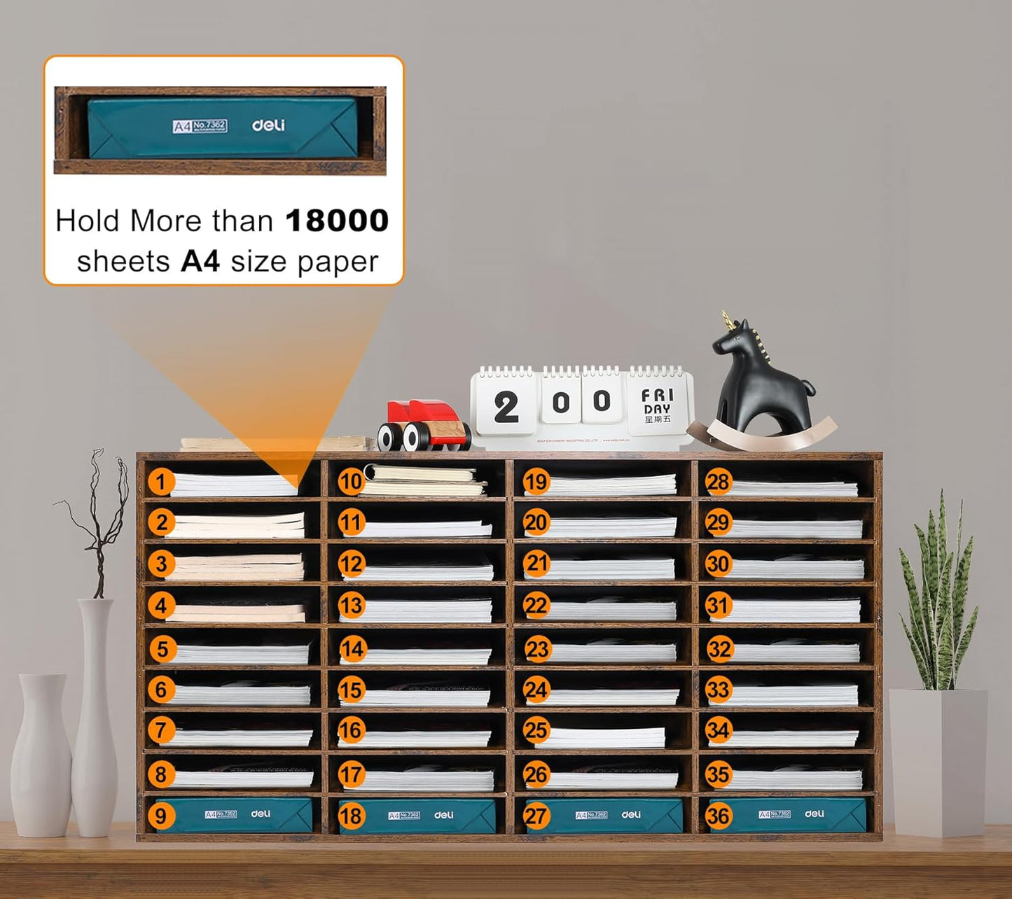 EasyPAG Mail Organizer Countertop, Wood Literature Organizer with Adjustable Shelves, Student Classroom Mailbox for School, Desktop Paper Sorter for Office Home, 36 Compartments, Archaize