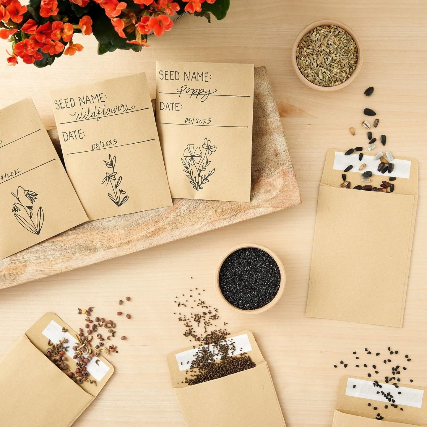 Juvale Seed Packets - 4.5 x 3.25 In, Brown, 100 Pack - Blank Seed Packets for Coins & Mini Parts Storage, DIY Craft Use