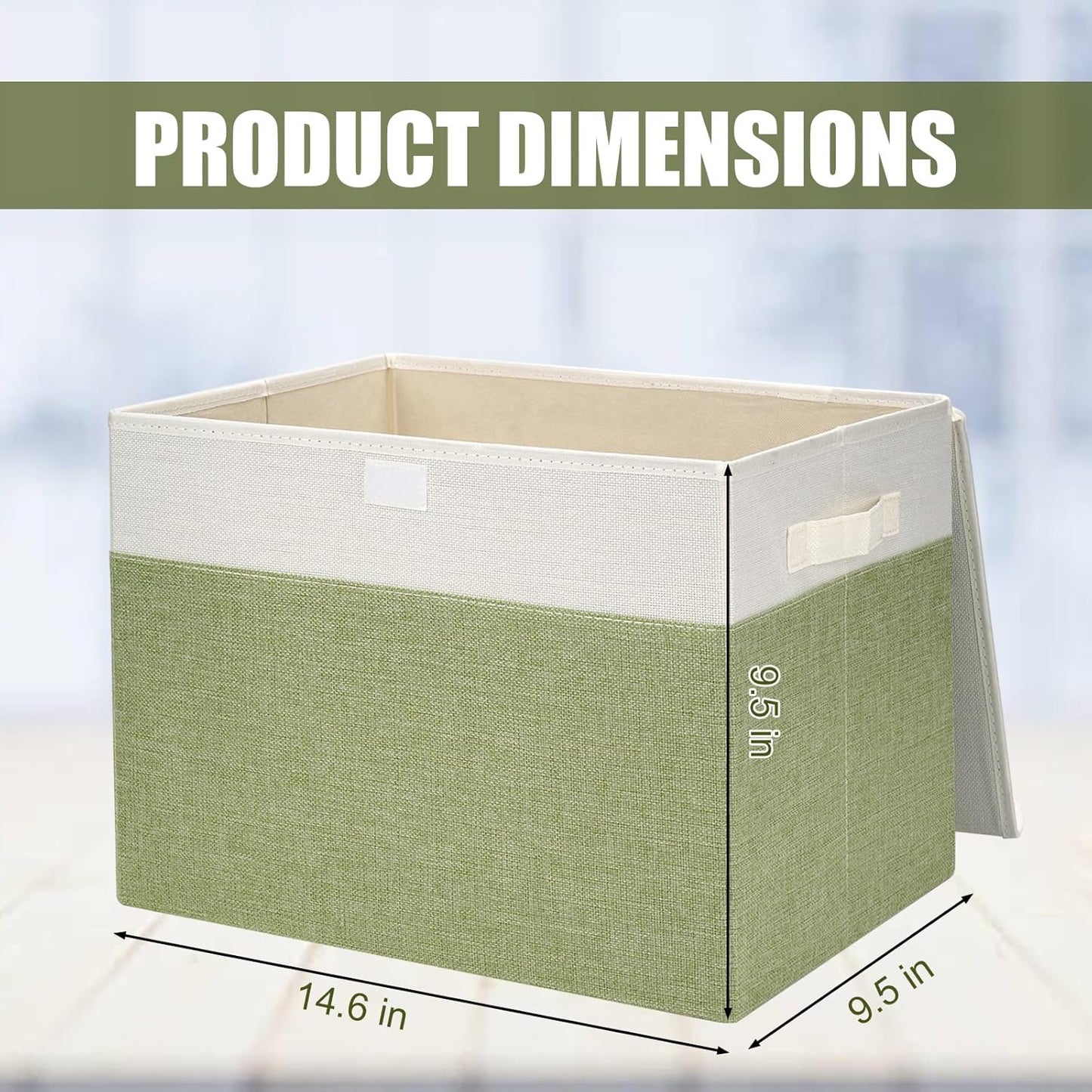 Large 17" 42 Quarts Collapsible Stackable Storage Bins with Lids [3-Pack] Foldable Fabric Linen Storage Boxes Cube, Closet Organizer Baskets with Label for Home (16.7 x 12 x 12", Green & White)