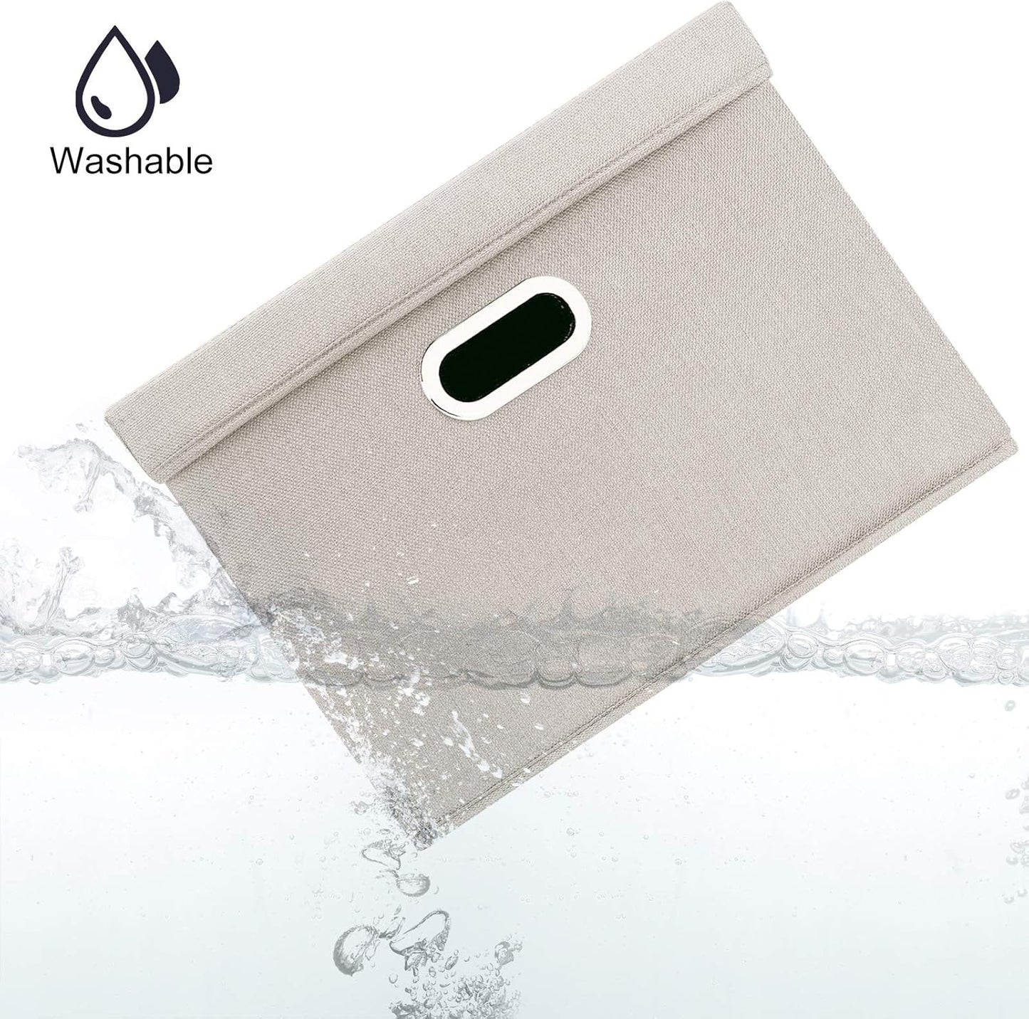 TYEERS Large Storage Bins with Lids, Collapsible, Washable, Fabric Storage Boxes for Organizing, 17.3x11.8x11.4 inches, 3 Pack, Beige