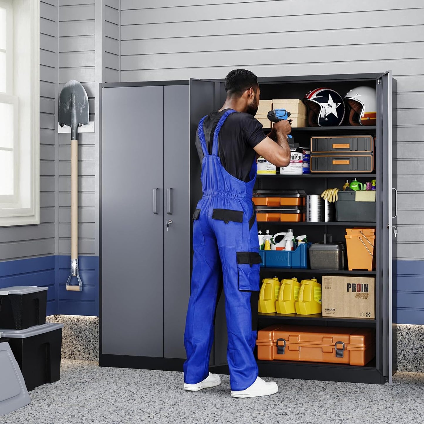 Yizosh Metal Storage Cabinet with Locking Doors and 5 Adjustable Shelves, 72" Garage Storage Cabinet Steel Lockable for Office,Home,Garage