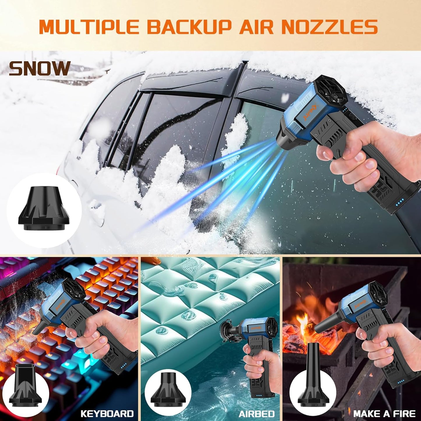 X301 Compressed Air Duster-250000RPM Super Power Electric Air Duster, Replaceable Battery,Long Life mini Blower, 3-Gear Adjustable,4 nozzles for Computer, Keyboard, Outdoors and Car Cleaning