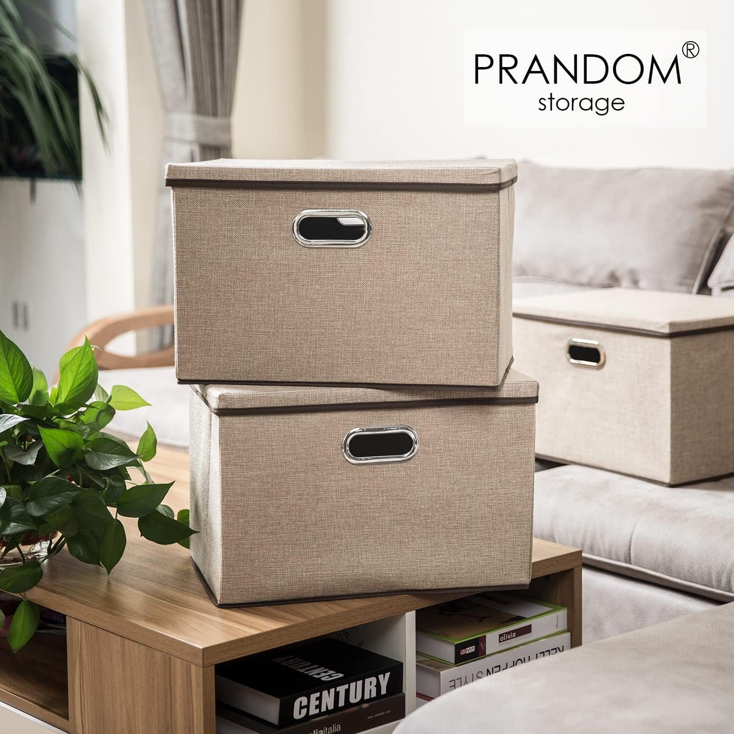 PRANDOM Extra Large Collapsible Storage Bins with Lids [3-Pack] Linen Fabric Foldable Storage Baskets Boxes Organizer Containers Cube with Cover for Bedroom Closet Office Nursery (22.8x15.75x13.8)