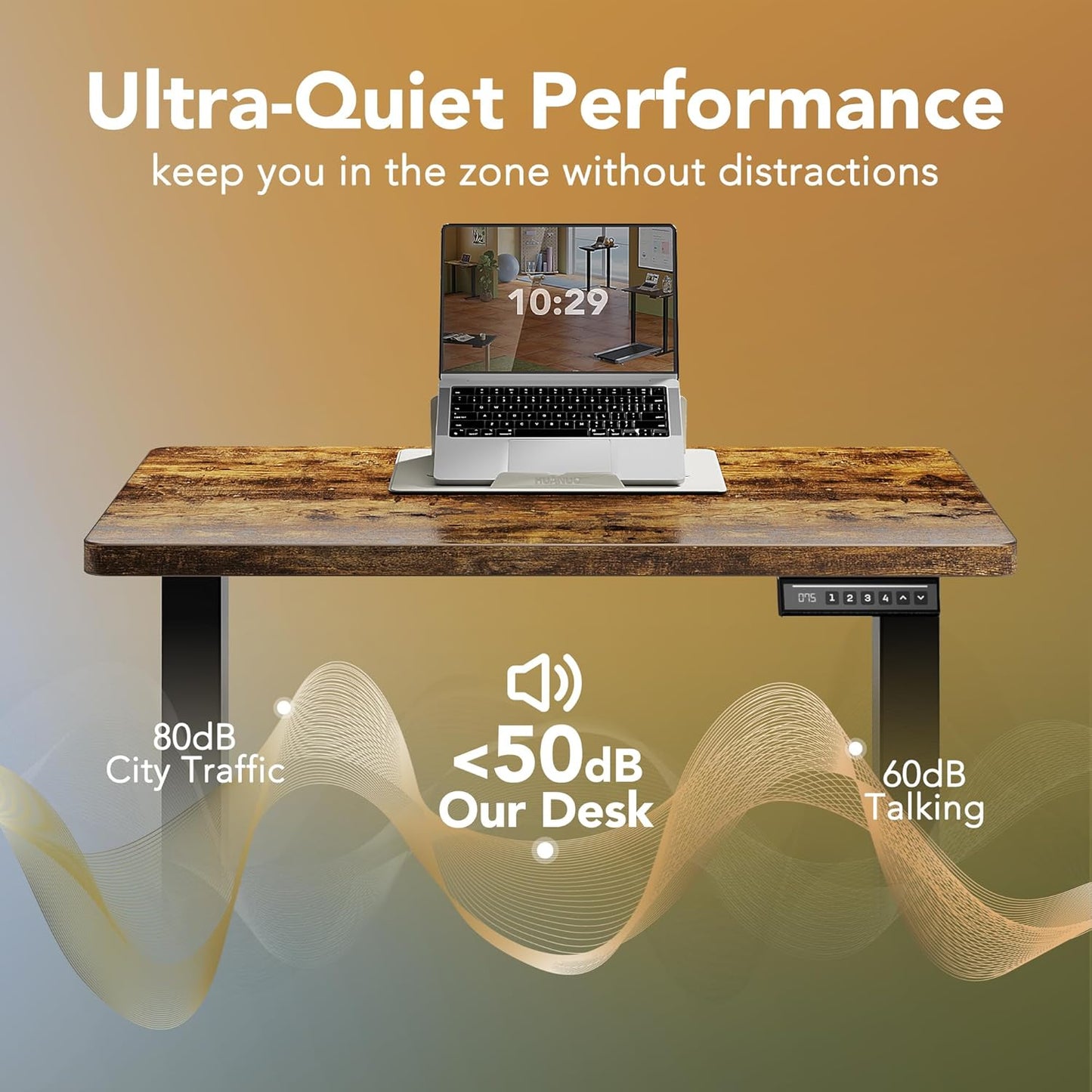 HUANUO 32" Small Electric Standing Desk Adjustable Height, 4 Memory Height Settings, Sit Stand Up Desk for Home Office & Computer Workstation, Vintage Brown