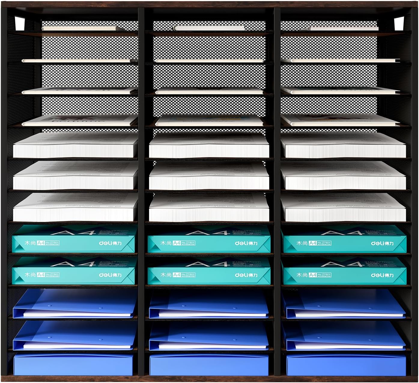 PAG Mass Mail Sorter - Adjustable Mail Holder, Countertop Literature Organizer, Student Mailbox for Classroom, Desktop Bill Paper Organizer for Office Home School, 36 Compartments, Brown