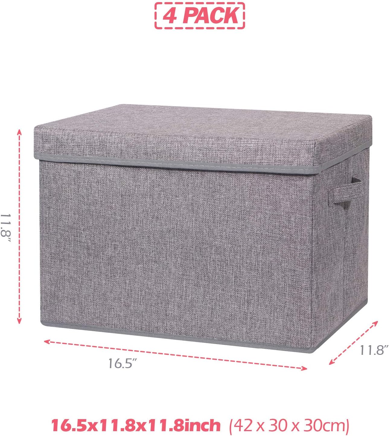 4 Pack Large Foldable Storage Box with Lids Fabric Storage Cube Organizer Cloth Containers Bins Baskets for Closet Clothes Clothing Bed Room
