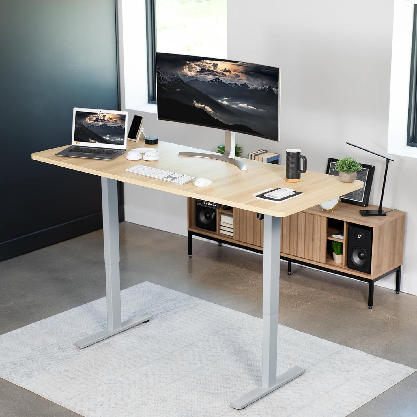 VIVO Electric 71 x 30 in Standing Desk, Memory Height Adjustment, 1B Series, Light Wood Top Gray Frame, DESK-KIT-1G7C