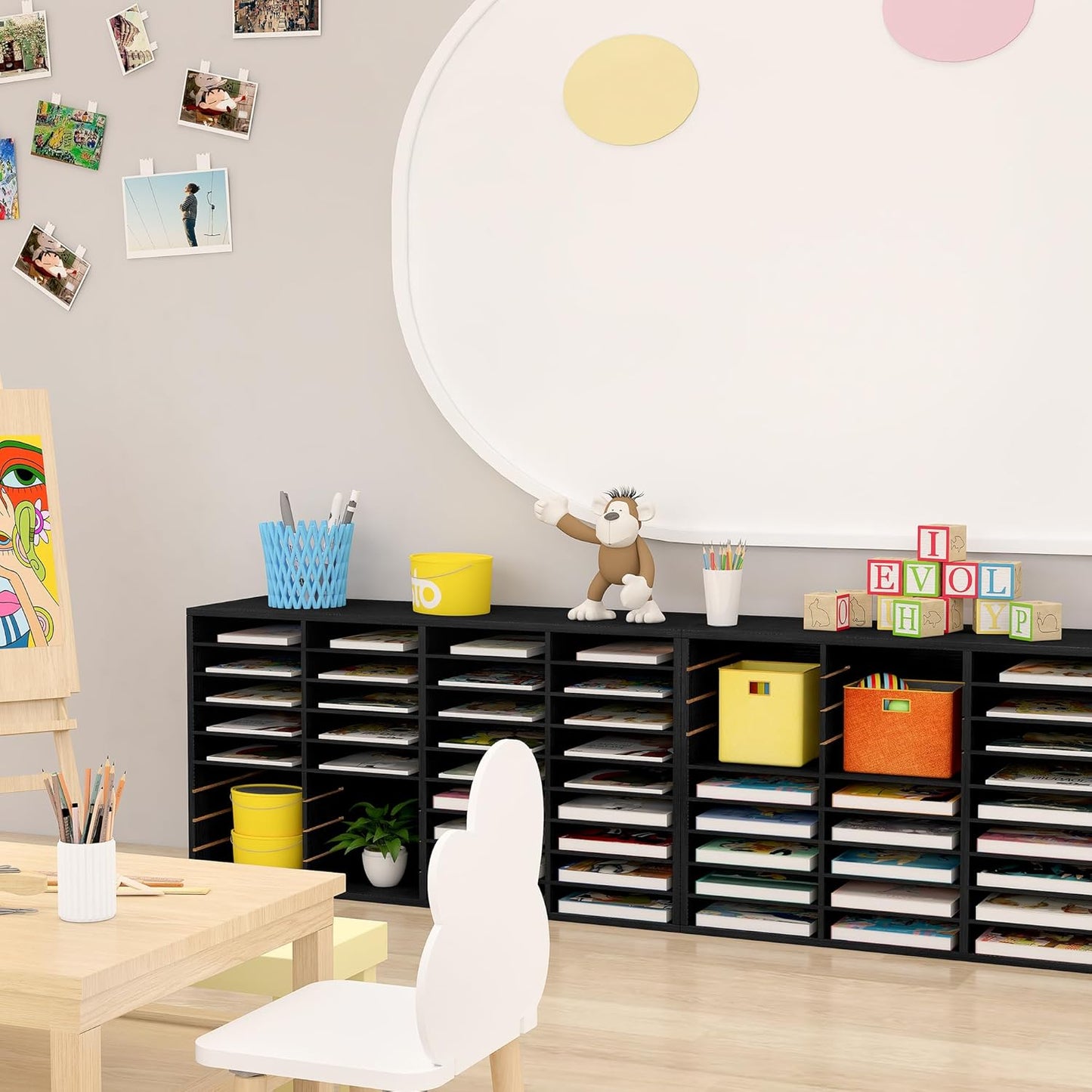 EasyPAG Mail Organizer Countertop, Wood Literature Organizer with Adjustable Shelves, Student Classroom Mailbox for School, Desktop Paper Sorter for Office Home, 36 Compartments, Black