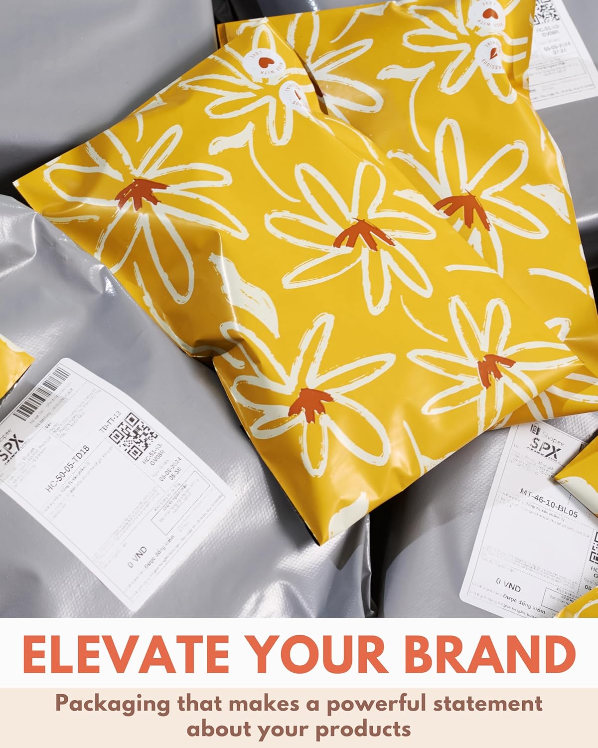 Poly Mailers 6x9-25 Pack Biodegradable Shipping Bags for Stationery and Small Accessories - Impack Self-Seal Waterproof Thick Mailing Envelope for Small Items - Golden Pencil Floral