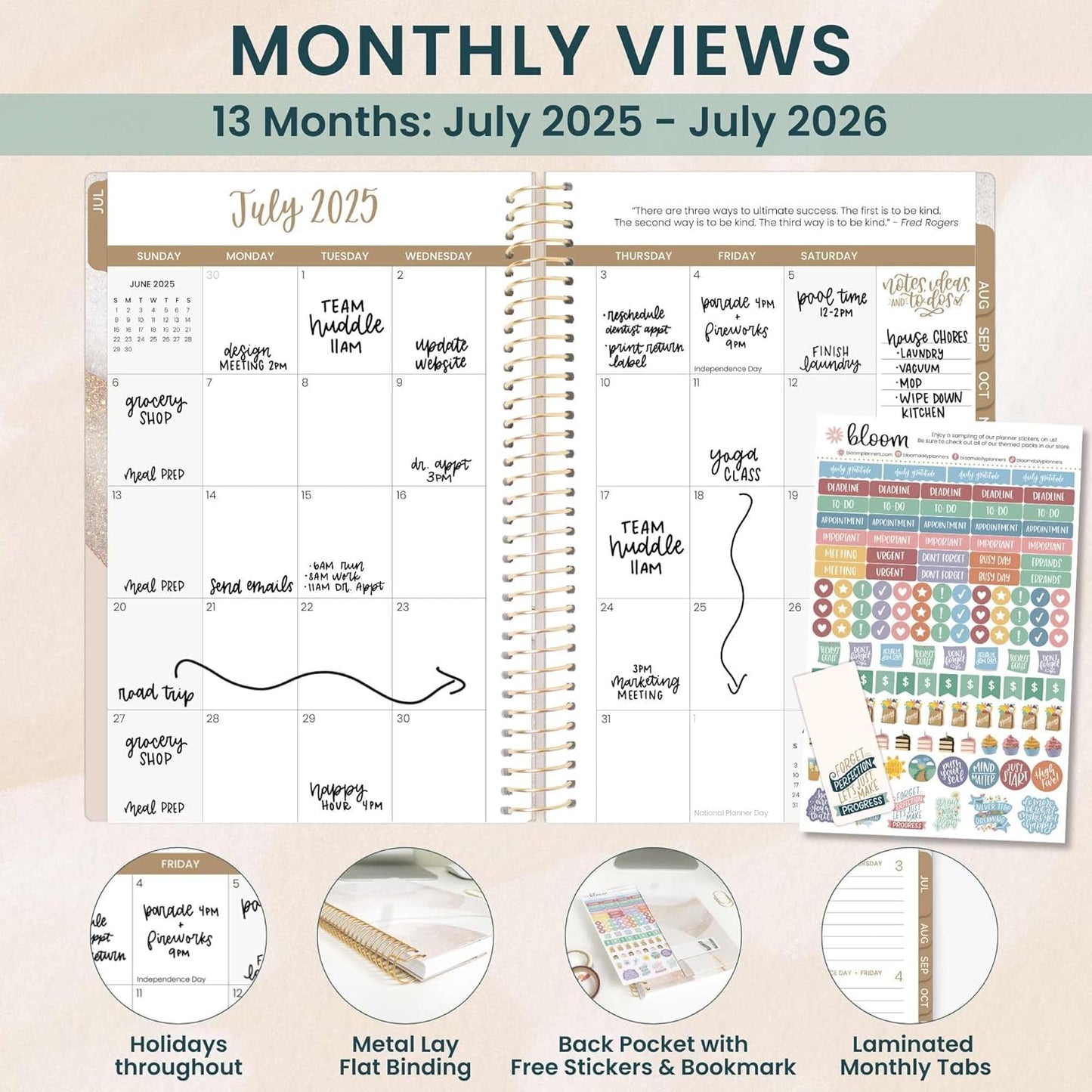 bloom daily planners 2025-2026 Academic Year Daily Planner (July 2025 - July 2026) - Aesthetic A5 Weekly & Monthly Calendar Agenda Organizer Book with Stickers - 5.5" x 8.25" - Brushed Beige