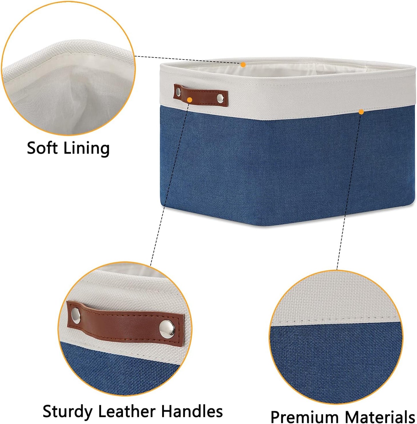 DULLEMELO Fabric Storage Bins, Foldable Storage Baskets for Organizing, Empty Gift Baskets (3-Pack Medium-15 inch X 11 inch X 9.5 inch , White&Blue)