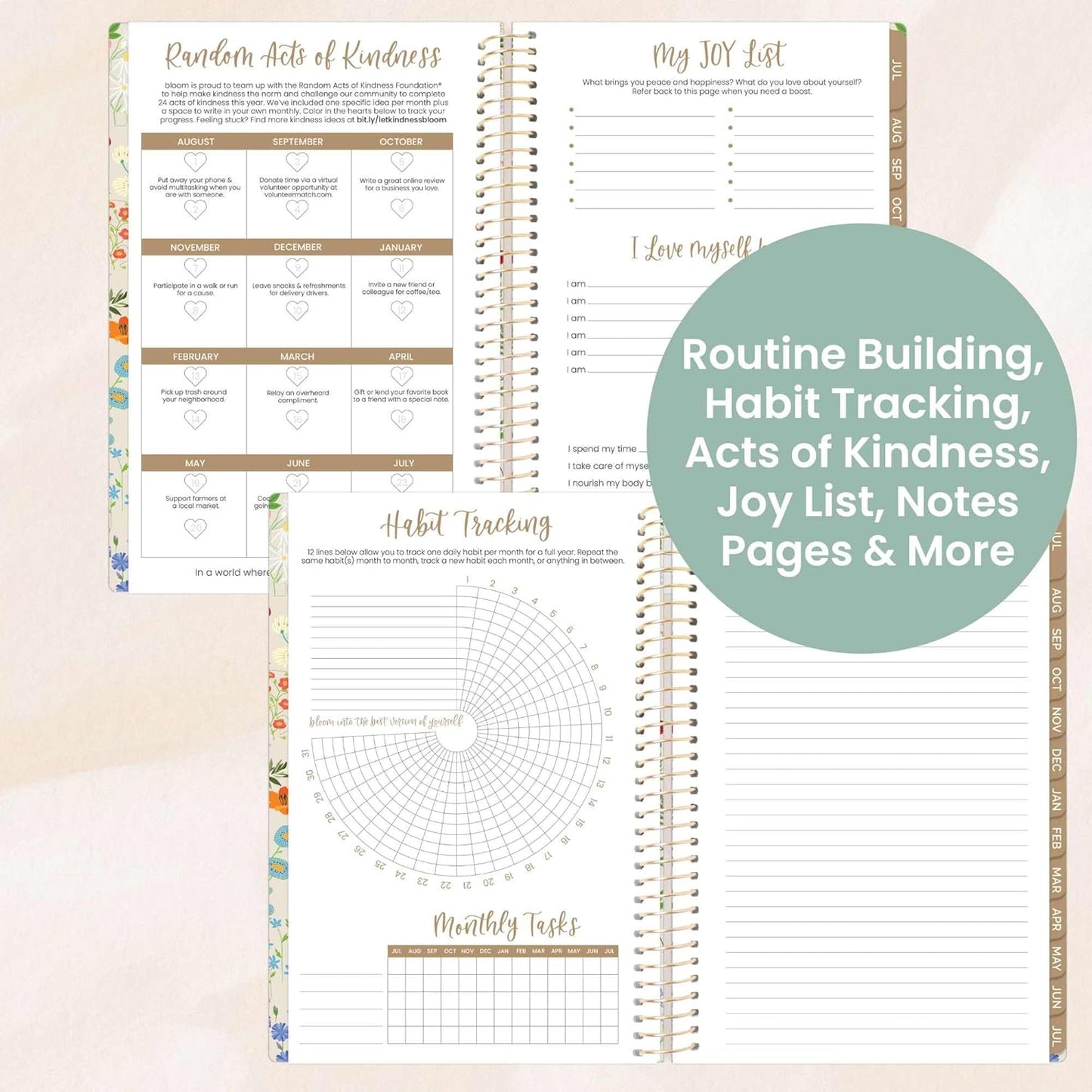 bloom daily planners 2025-2026 Academic Year Daily Planner (July 2025 - July 2026) - A5 Weekly & Monthly Calendar, Cute Floral Agenda Organizer Book with Stickers - 5.5" x 8.25" - Garden Party, Beige