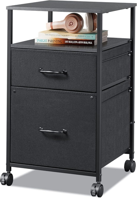 DEVAISE Mobile File Cabinet, Rolling Printer Stand with Open Storage Shelf, Fabric Vertical Filing Cabinet fits A4 or Letter Size for Home Office, Black