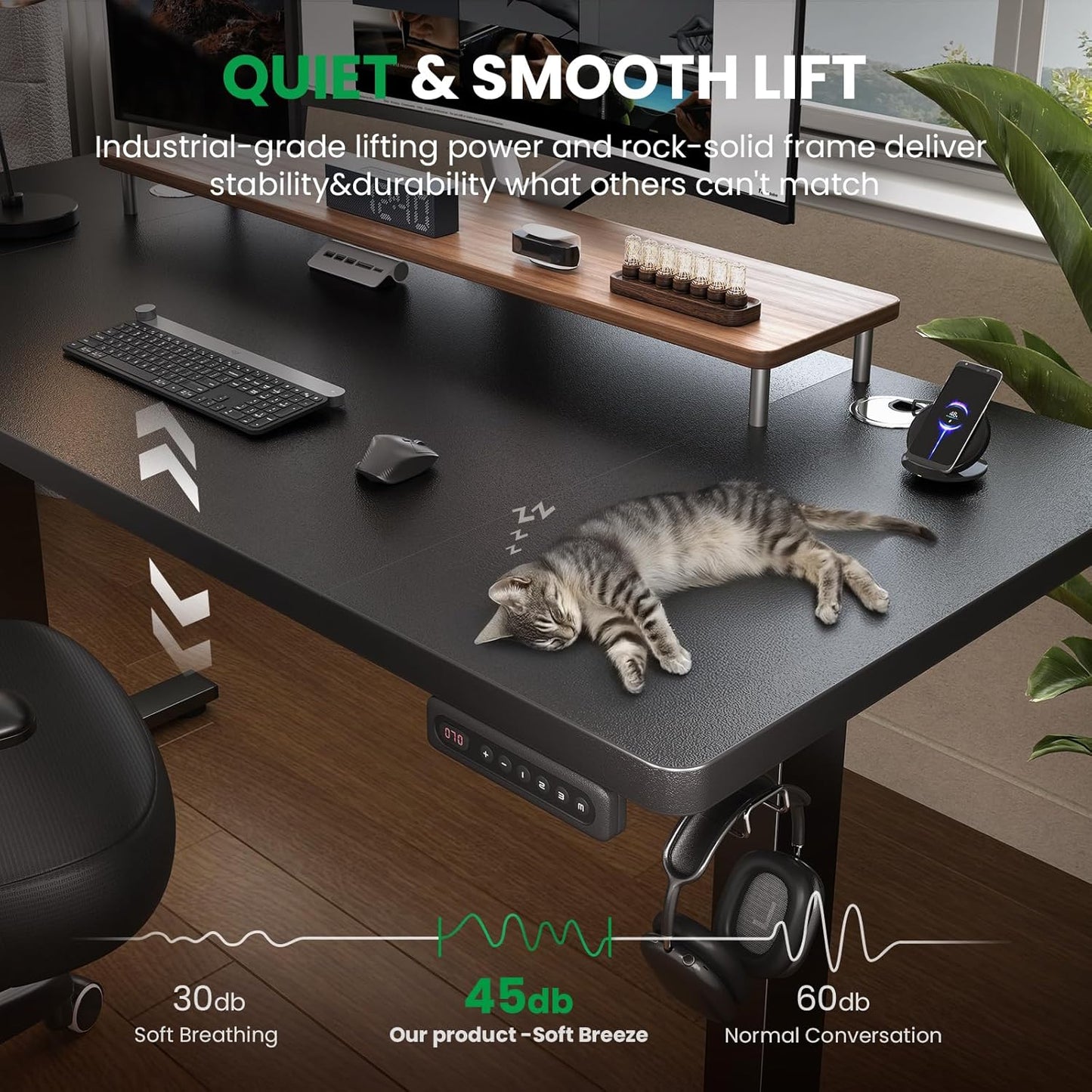 SIAGO Electric Standing Desk Adjustable - 63 x 24 Inch Sit Stand up Desk with Cable Management - 3 Memory Preset Adjustable Height Table