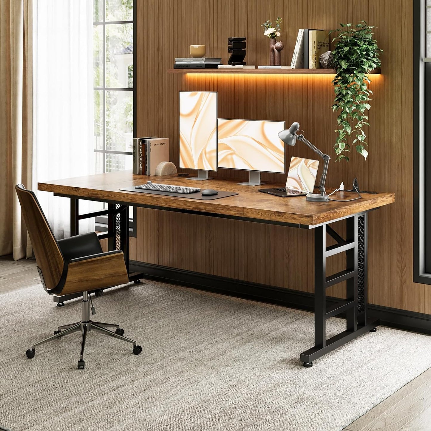 Coleshome 71 Inch Executive Desk with USB Ports, Large Computer Desk with Extra Thick, Long Mordern Office Desk, Workstation Business Furniture for Home Office, Vintage