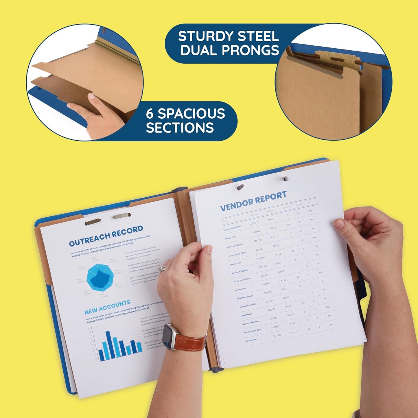 10 Blue Classification Folders with Dividers - Employee Personnel File Folders – 2'' Tyvek with Two Prong File Folders for Medical, Law Files - Pressboard Classification Folders 2 Dividers Letter Size