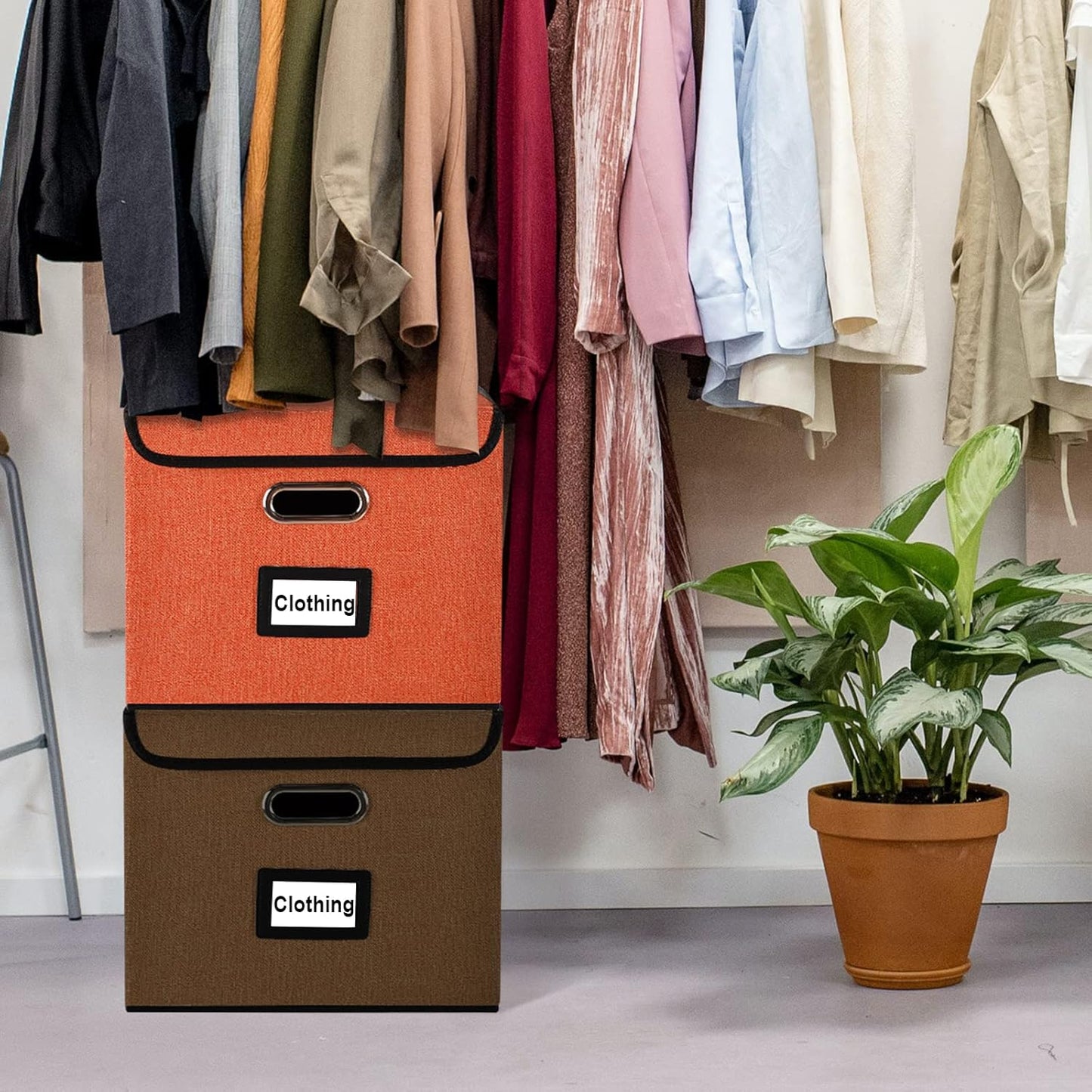 Huolewa Upgrade Portable File Organizer Box with Lid,Large Linen Hanging Office Document Storage Box with Lid,Collapsible Filing&Storage Box for Office/Decor/Home-14.9x12.7x10.8in,1pk-without folders