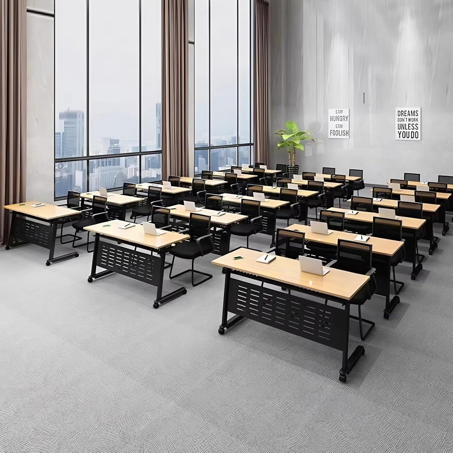 Foldable Conference Table, Folding Conference Room Table with Wheels, Flip Top Mobile Training Table, Rolling Seminar Meeting Table for Office Training Room Classroom (6pack 55.1in)