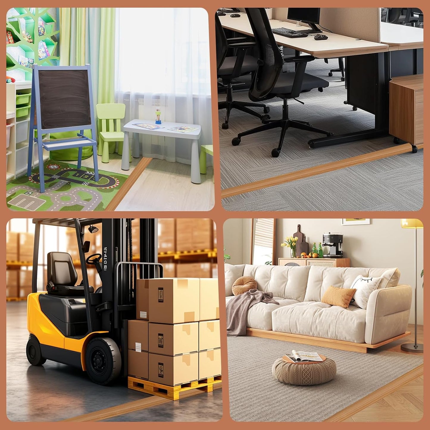 Floor Cord Cover for Wires on Floor Self Adhesive Cord Hider Floor Cable Management Wire Covers for Cords Protector Prevent Cable Trips Cord Cavity W 0.59" x H 0.31", Brown Wood, 20Ft