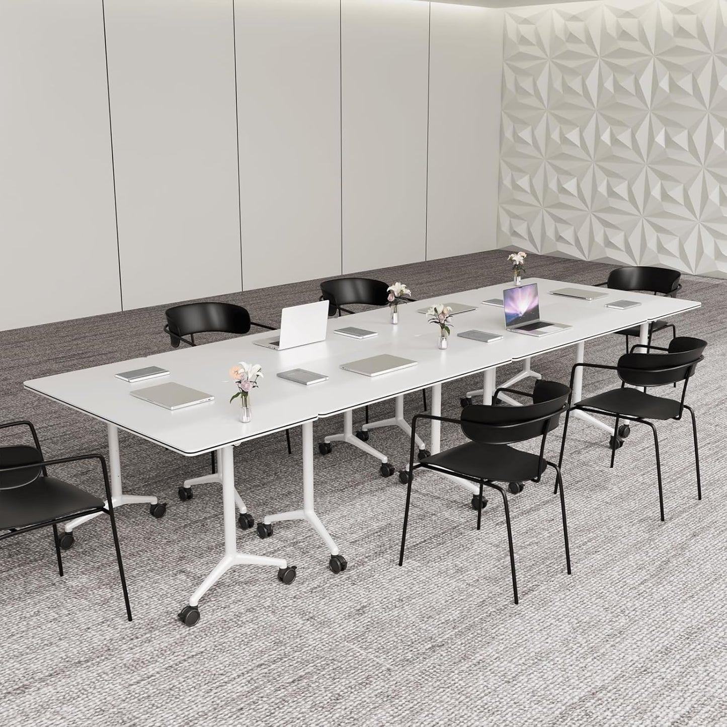 Conference Table,Folding Conference Room Tables Portable Rolling Conference Training Table with Silent Wheels,Mobile Meetings Flip Top Tables for Offices Classrooms Meeting Room (4Pack 55.1in)