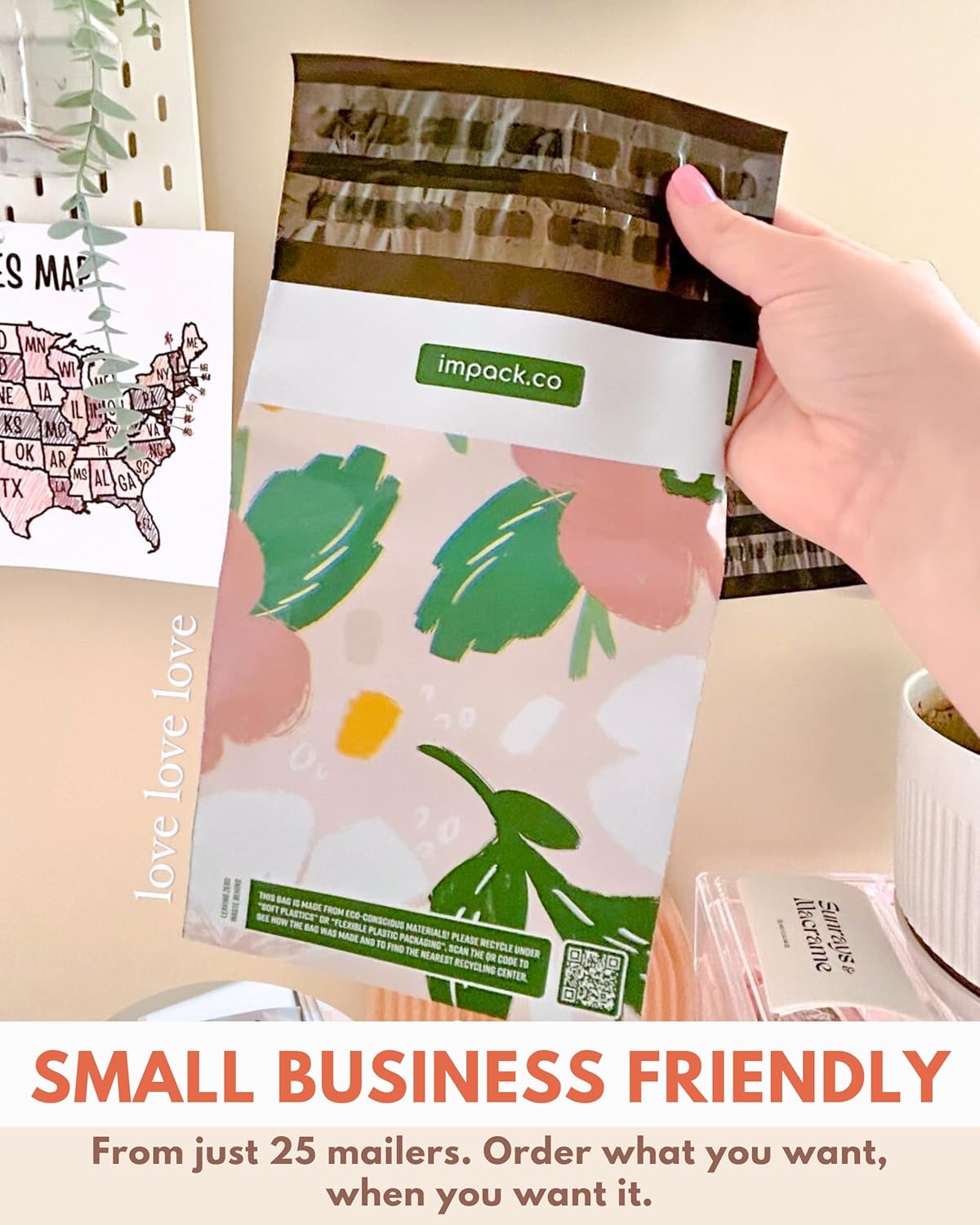 Poly Mailers 10x13-25 Pack Biodegradable Shipping Bags for Clothes - Impack Self-Seal Waterproof Thick Mailing Envelope for Accessories & Clothing - Pastel Petals