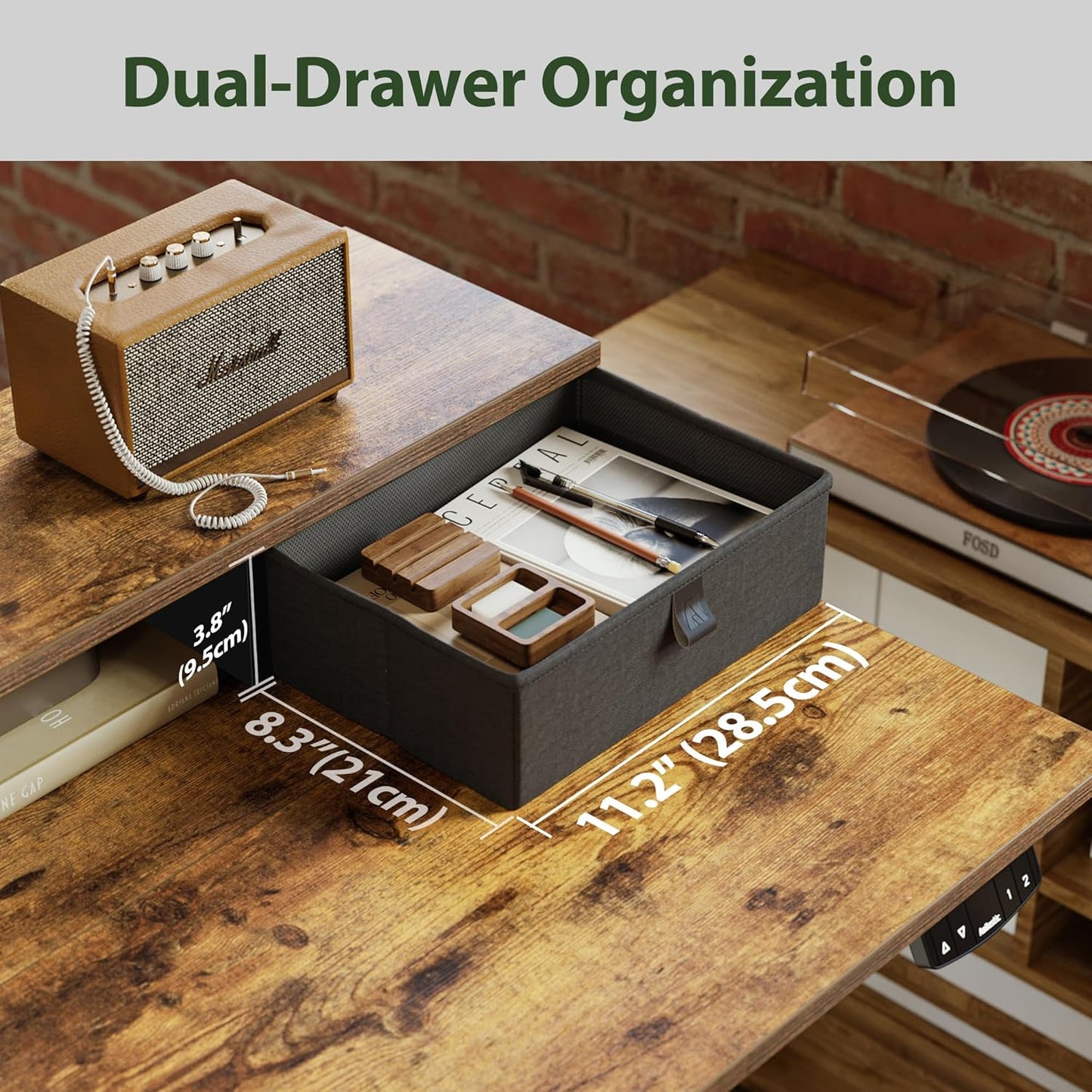 Agilestic 53 x 24 Inches Height Adjustable Electric Standing Desk with 2 Drawers, Stand Up Electric Desk Adjustable Height, Sit Stand Computer Gaming Table with Splice Board, Rustic Brown