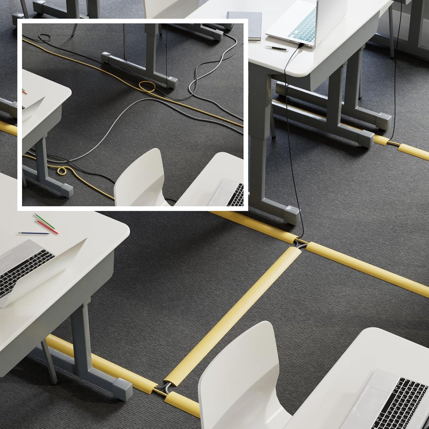 D-Line 6ft Floor Cord Cover, Floor Cable Protector, Extension Cord Cover, Protect Wires & Prevent Cable Trips, Cable Management Solution - Cord Cavity = 0.63" (W) x 0.31" (H) - Safety Yellow