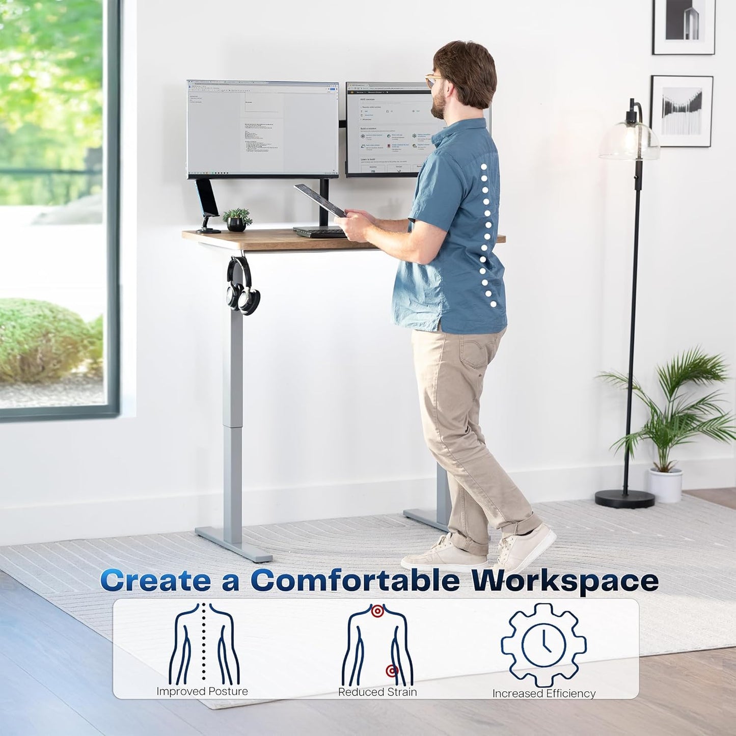 VIVO Electric 43 x 24 in Standing Desk, Memory Height Adjustment, 1B Series, One-Piece Reclaimed Wood Top, Gray Frame, DESK-KIT-1G4P