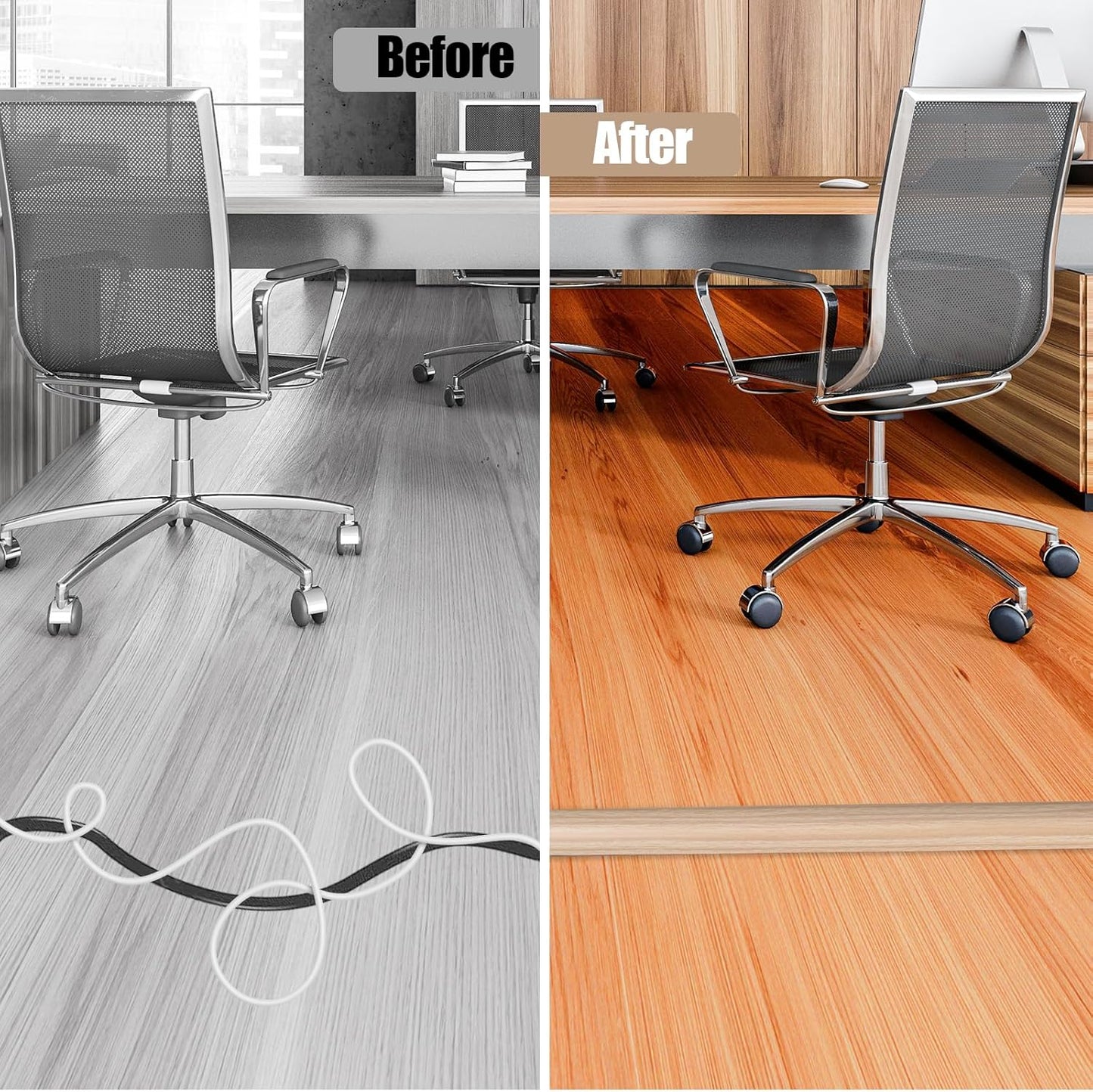 Floor Cord Cover Self Adhesive Cord Hider,3.3FT Cable Management, Extension Strip Protector for Wires, Prevent Cable Trips for Offices, Gyms, Exhibitions Cavity:0.51"(W) x0.3(H) WoodLightyellow