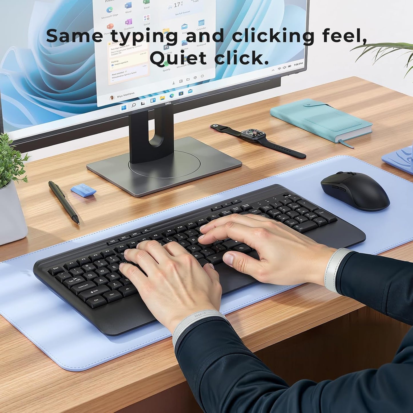 Silent Wireless Keyboard and Mouse Combo - Keyboard with Large Print Cover, 2.4GHz Full-Sized Ergonomic Keyboard with Wrist Rest and Mouse for Laptop, PC, Notebook, Desktop