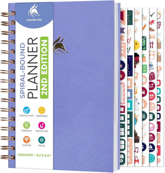 Clever Fox Planner 2nd Edition Spiral – Colorful Weekly & Monthly Goal Planner, Time Management & Productivity Organizer, Undated (Lavender)