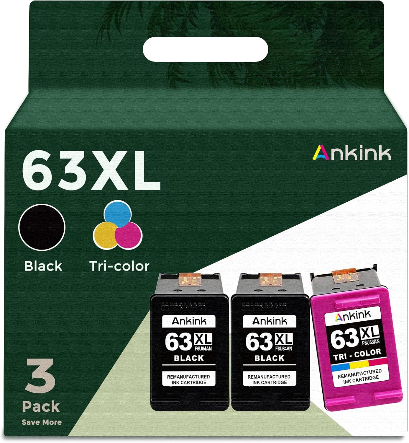 63XL Ink Cartridges Replacement for HP 63 XL (2 Black 1 Color Combo 3-Pack) Fit for HP63 3830 4650 4652 4655 5200 5252 5255 5258 4520 4512 1112 2132 3630 3632 3631 2130 4510 4654 Printers BK Tricolor