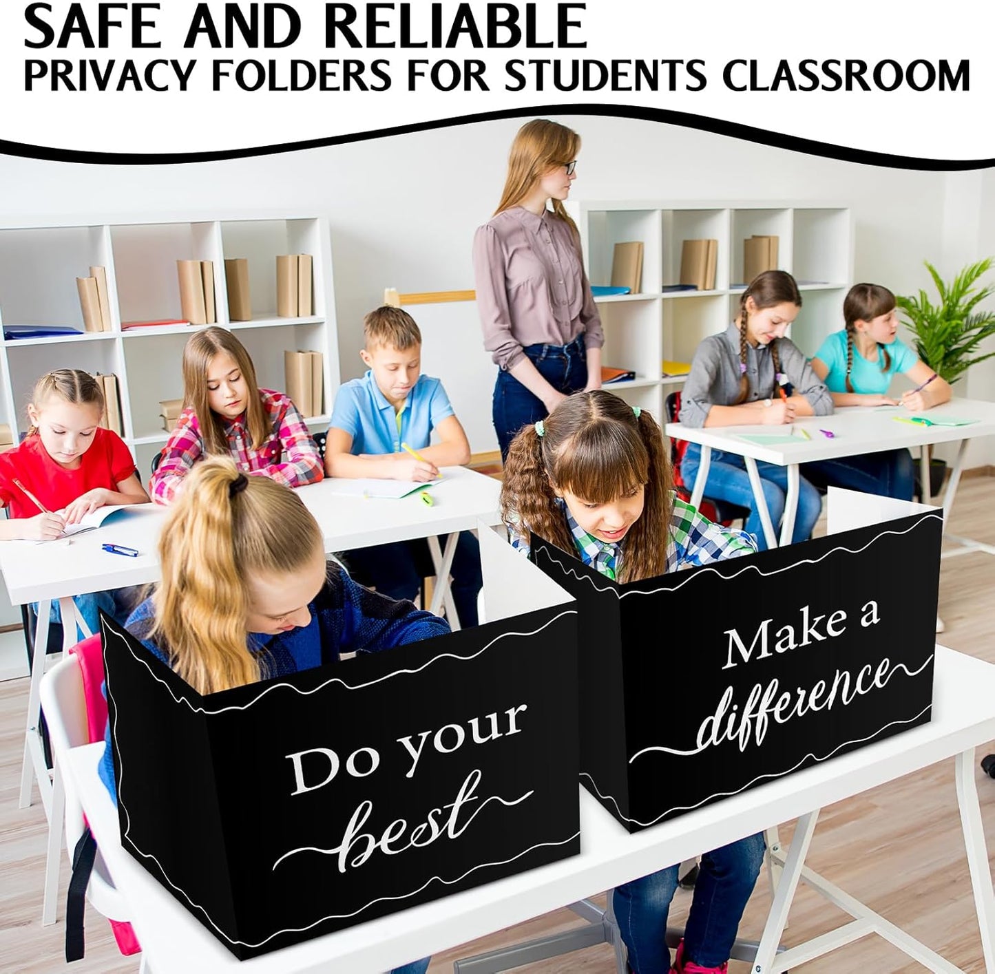 Honoson 24 Pcs Bulk Inspirational Privacy Folders for Students Cardboard Test Privacy Boards Motivational Words Desk Dividers Shield for Classroom School Study Supplies, 6 Styles(Minimalism)