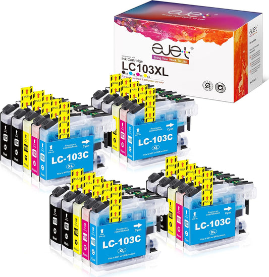 ejet Compatible Ink Cartridge Replacement for Brother LC103XL LC103 XL LC101 LC 101 for MFC-J870DW MFC-J6920DW MFC-J6520DW MFC-J450DW MFC-J470DW Printer (8 Black, 4 Cyan, 4 Magenta, 4 Yellow, 20 Pack)