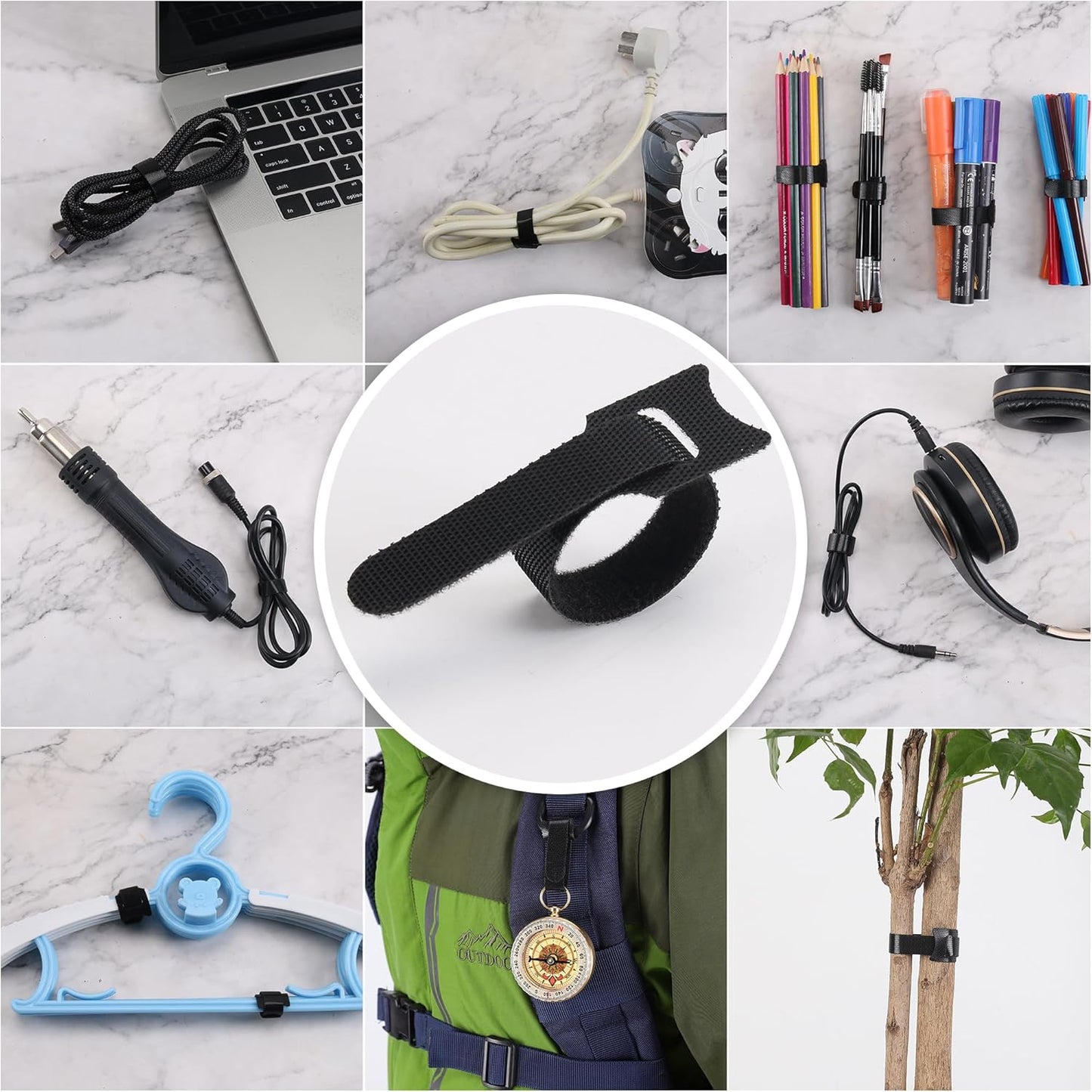 Reusable Cable Ties, 126 PCS 8 Inches Adjustable Cord Straps Wire Organizer Cord Wrap and Hook Loop Cable Management