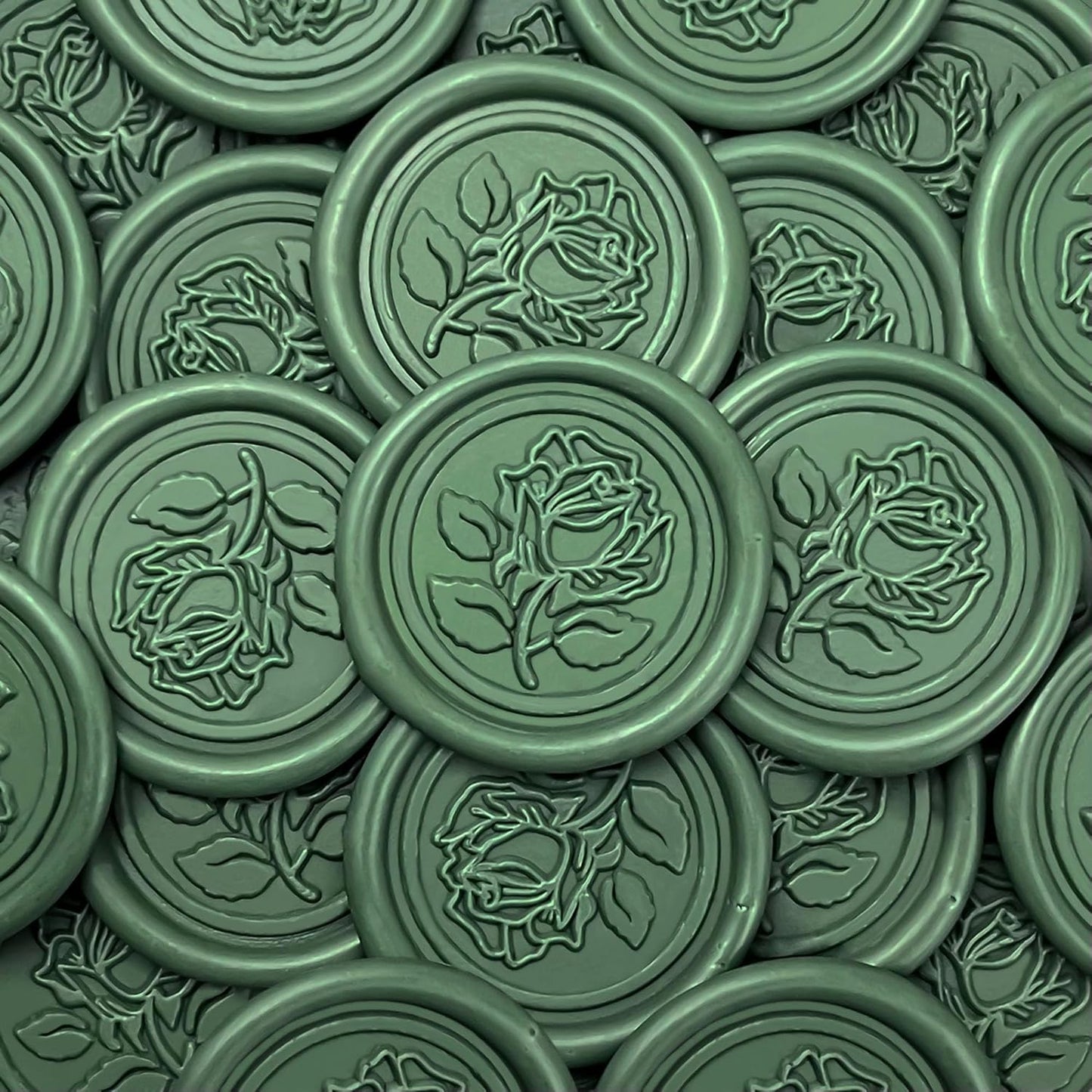100Pcs Wax Seal Stickers Handmade Envelope Seals Self Adhesive Wax Stickers for Wedding Party Invitations, Envelope, Gift Wrap, Christmas(Rose Style, Olive Green)