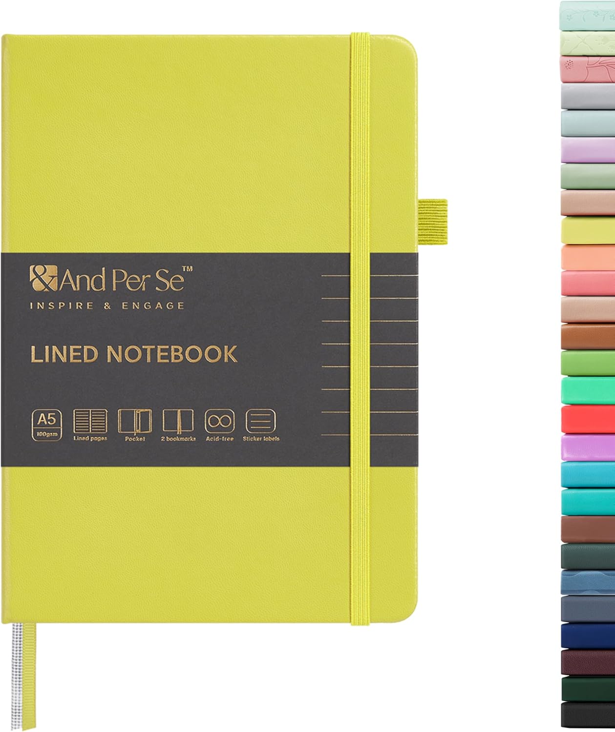 &And Per Se Lined Journal Notebook, 160 Pages, A5 5.7 x 8 inches College Ruled Thick Paper Notebook Journals for Writing, Hardcover Notebooks for Women Men Office School (1 Pack, Lime Green)