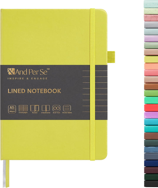&And Per Se Lined Journal Notebook, 160 Pages, A5 5.7 x 8 inches College Ruled Thick Paper Notebook Journals for Writing, Hardcover Notebooks for Women Men Office School (1 Pack, Lime Green)