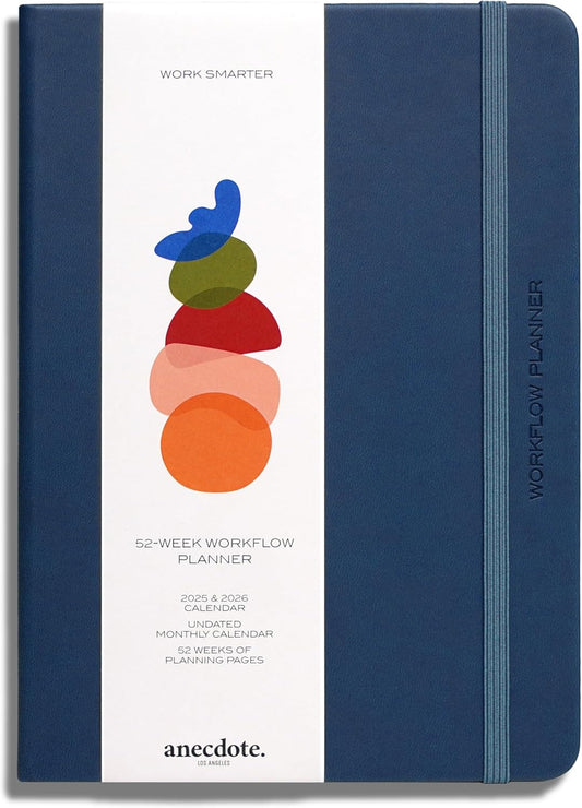 Anecdote 2026 Planner: 52 Week Daily Planner, Yearly, Monthly & Weekly Workflow for Planning Your Success – Vegan Leather Hardcover, Start Anytime & Achieve your Goals - Ocean Blue