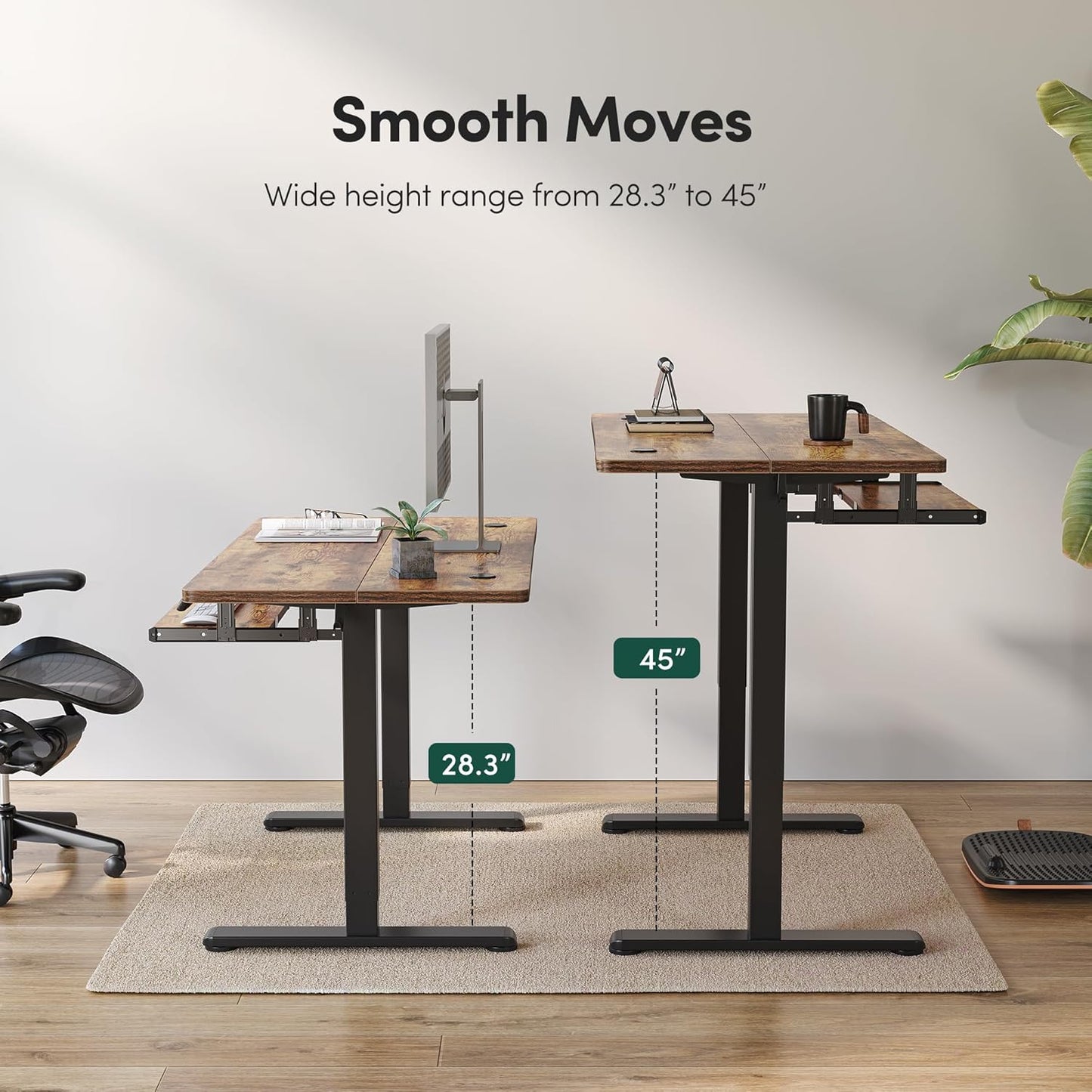 FEZIBO Standing Desk with Keyboard Tray, 48 × 24 Inches Electric Height Adjustable, Sit Stand Up Desk, Computer Office Desk, Rustic Brown