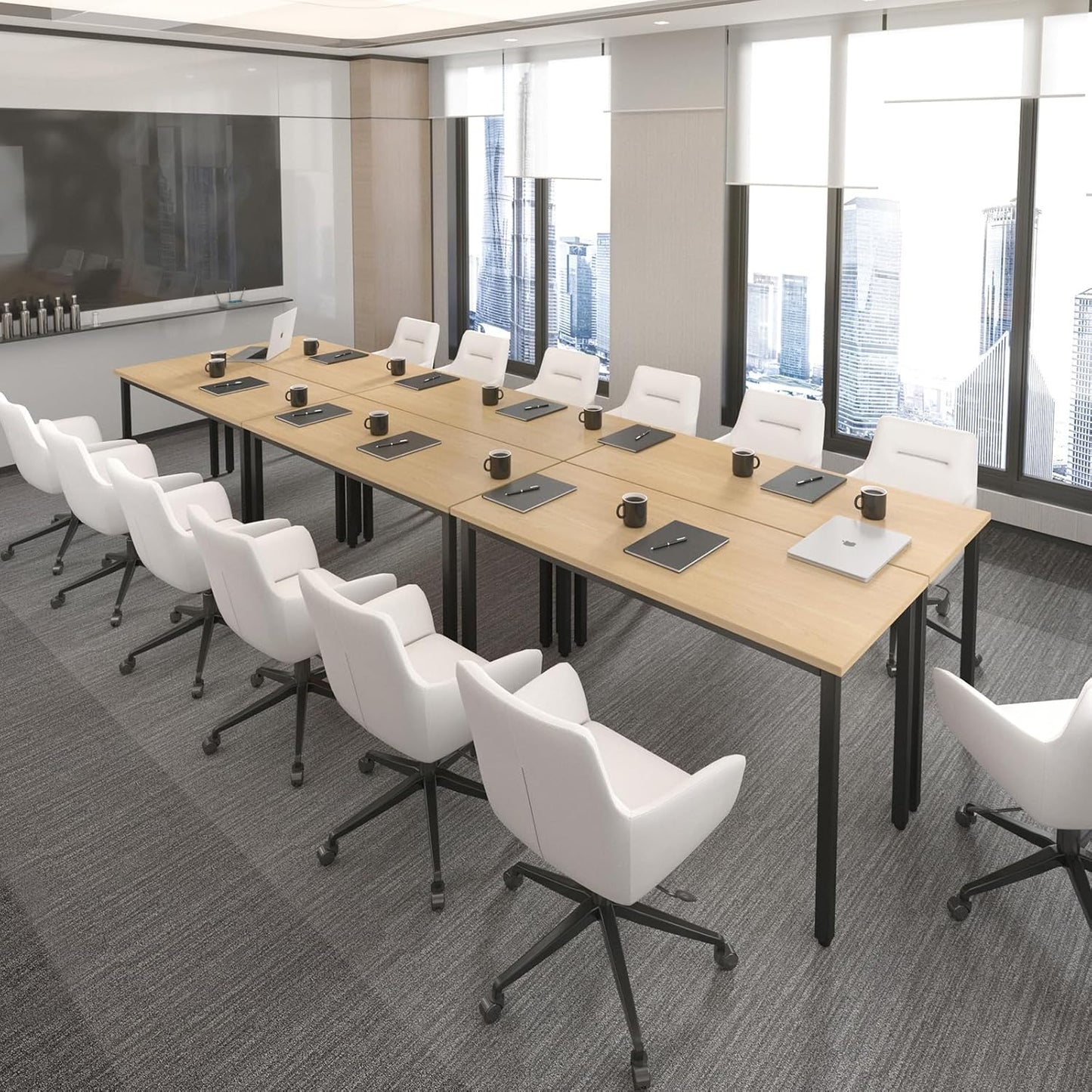 Bonzy Home Conference Tables 14ft Office Computer Desk for Meeting Room Study Writing Printer Table Office Computer Desk for 16 People Rustic Vintage Natural 6PCS (165.3"x47.2"x29.5")