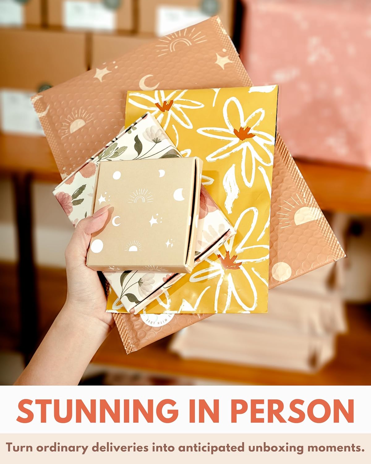 Poly Mailers 6x9-25 Pack Biodegradable Shipping Bags for Stationery and Small Accessories - Impack Self-Seal Waterproof Thick Mailing Envelope for Small Items - Golden Pencil Floral