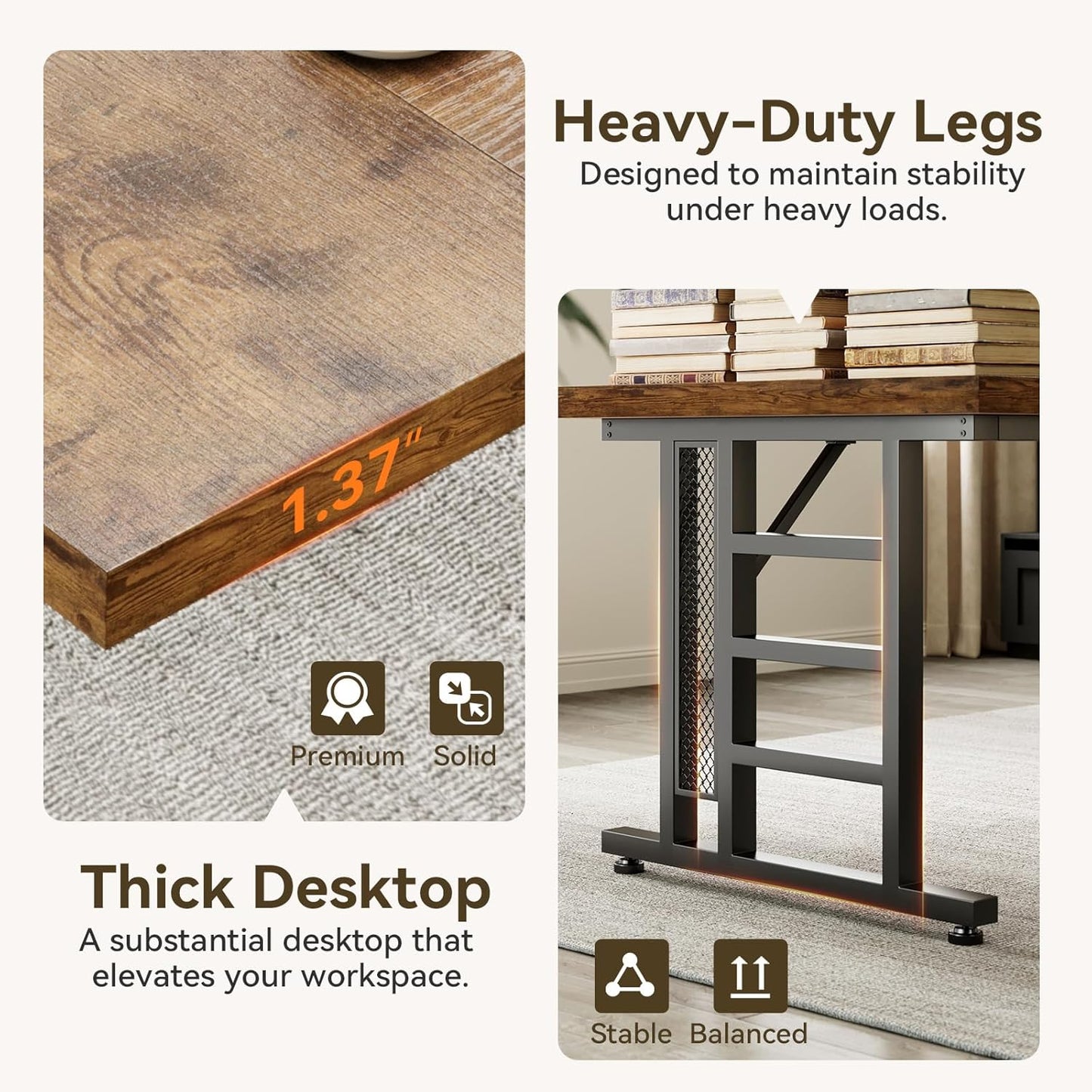 Coleshome 71 Inch Executive Desk with USB Ports, Large Computer Desk with Extra Thick, Long Mordern Office Desk, Workstation Business Furniture for Home Office, Vintage