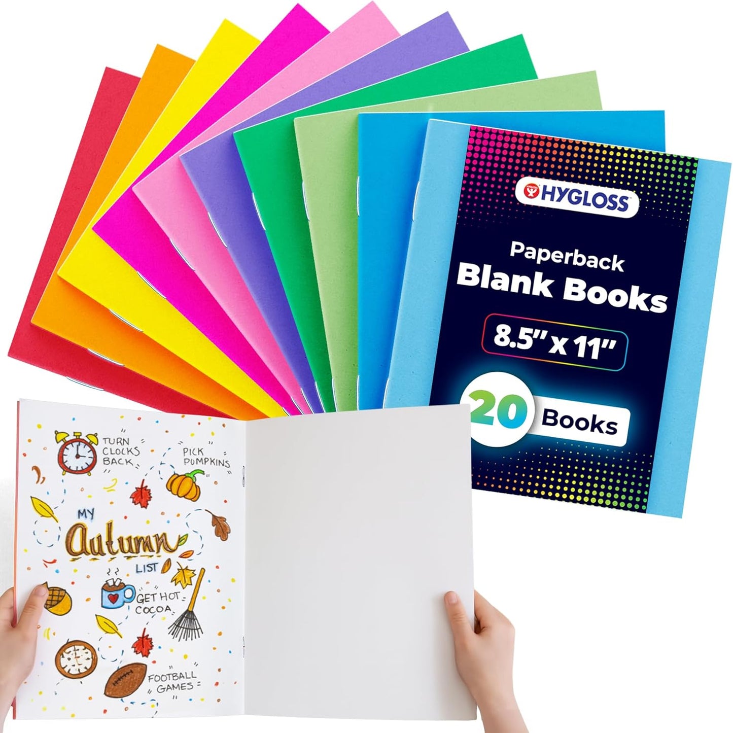 Hygloss Blank Books 8.5 x 11 Inches - 20 Pack – Assorted Colors Paperback for Drawing & Writing – Empty Books for Journaling, Sketching or Arts & Craft