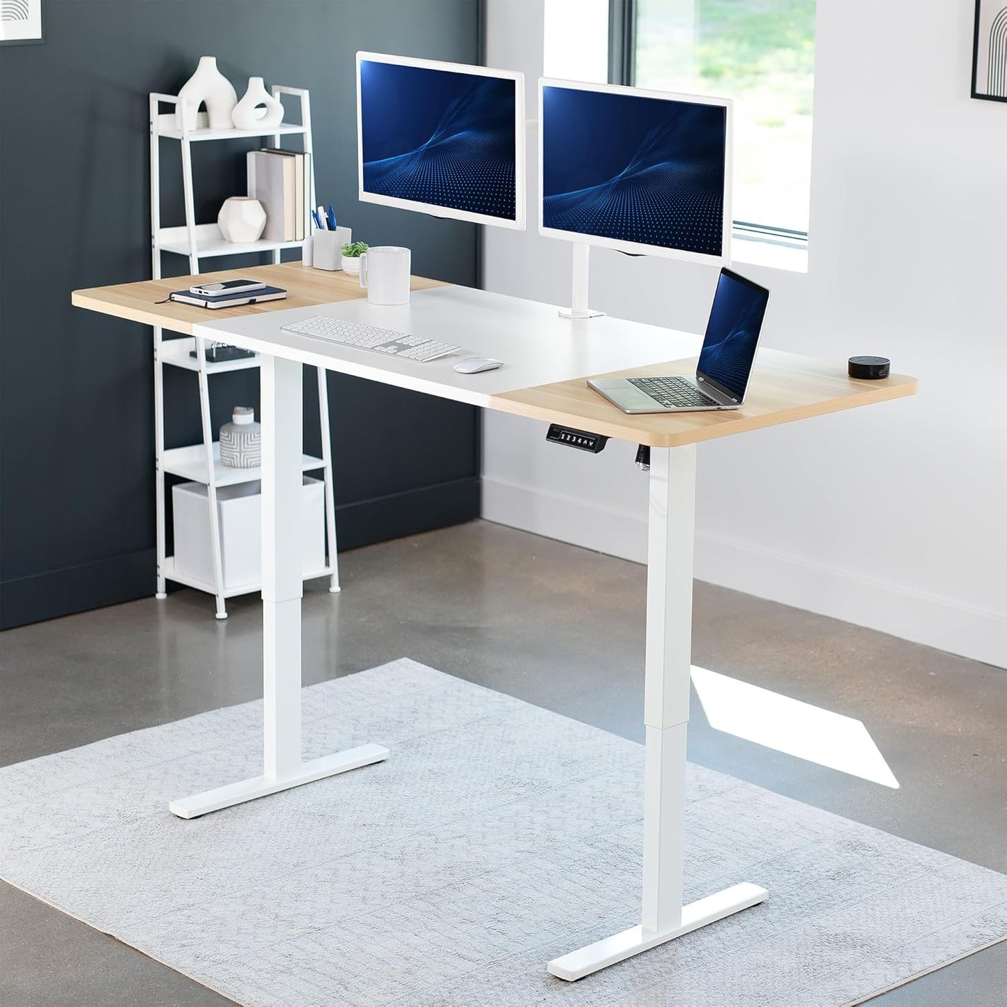 VIVO Electric 71 x 30 in Standing Desk, Memory Height Adjustment, 1B Series, White and Light Wood Top, White Frame, DESK-KIT-1W7WC